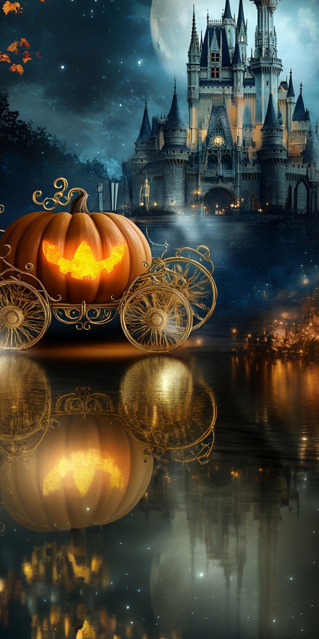 Halloween Backdrop for Photos Pumpkin Carriage Dreamy Castle Lake Sweep Backdrop UK MRR8-44