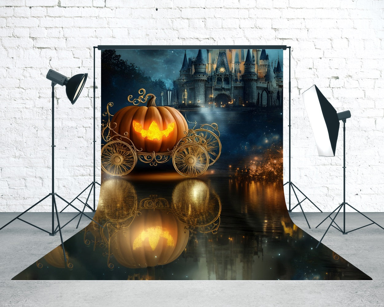 Halloween Backdrop for Photos Pumpkin Carriage Dreamy Castle Lake Sweep Backdrop UK MRR8-44