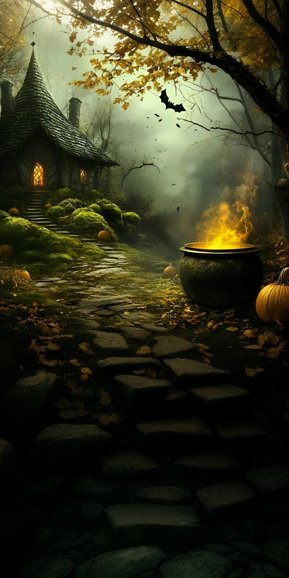 Halloween Backdrops Witch's Cottage Smoky Forest Enchanted Crucible Sweep Backdrop UK MRR8-47