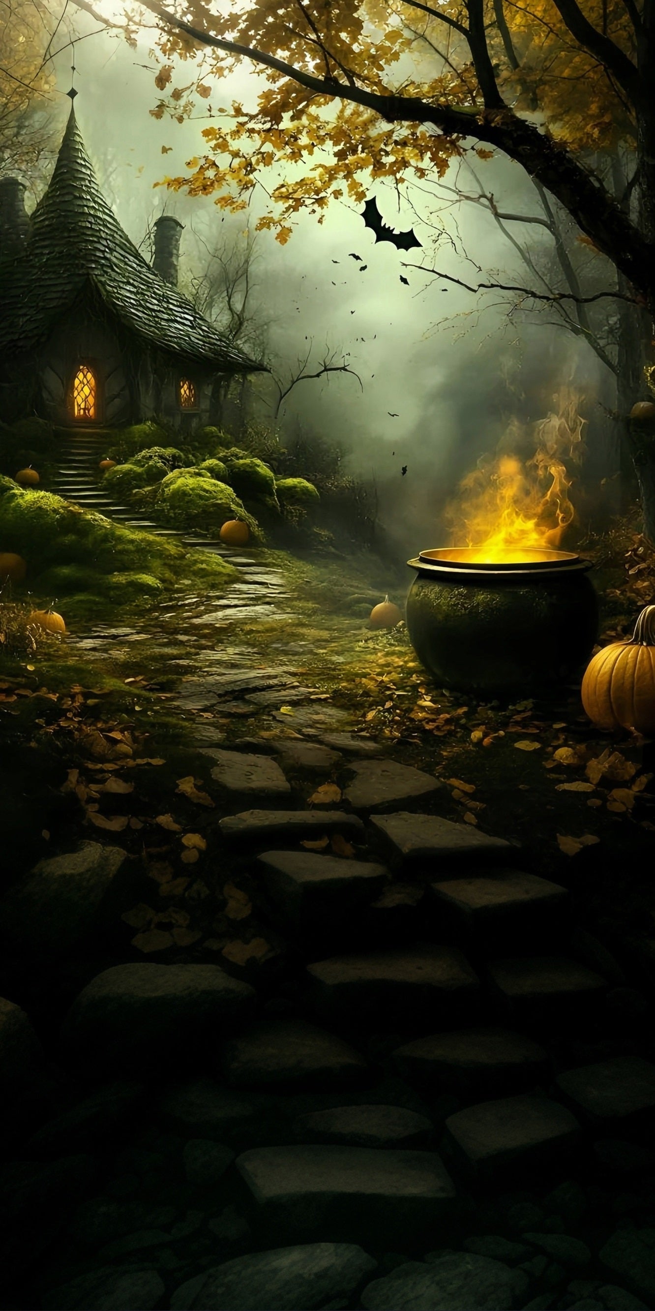 Halloween Backdrops Witch's Cottage Smoky Forest Enchanted Crucible Sweep Backdrop UK MRR8-47