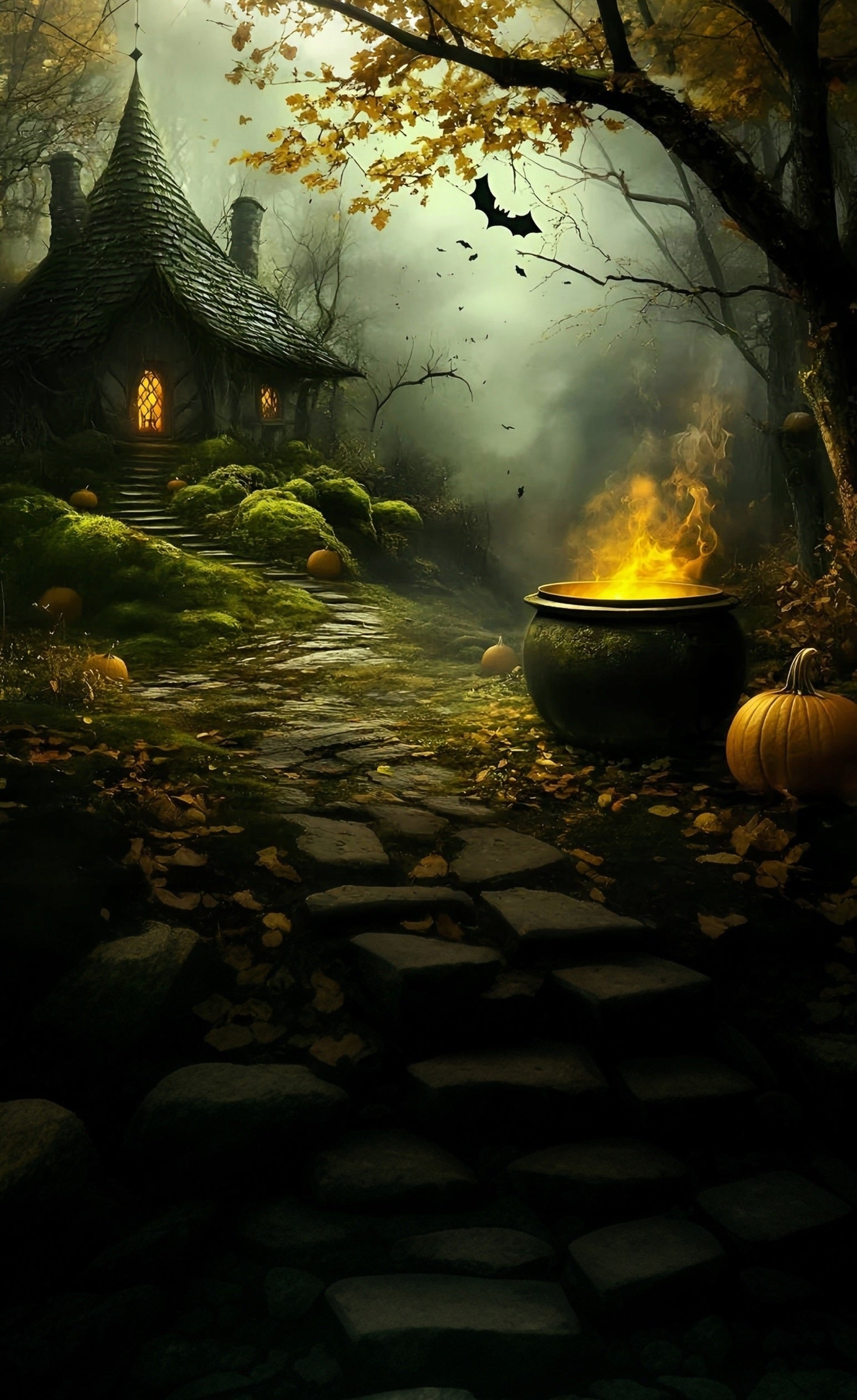 Halloween Backdrops Witch's Cottage Smoky Forest Enchanted Crucible Sweep Backdrop UK MRR8-47