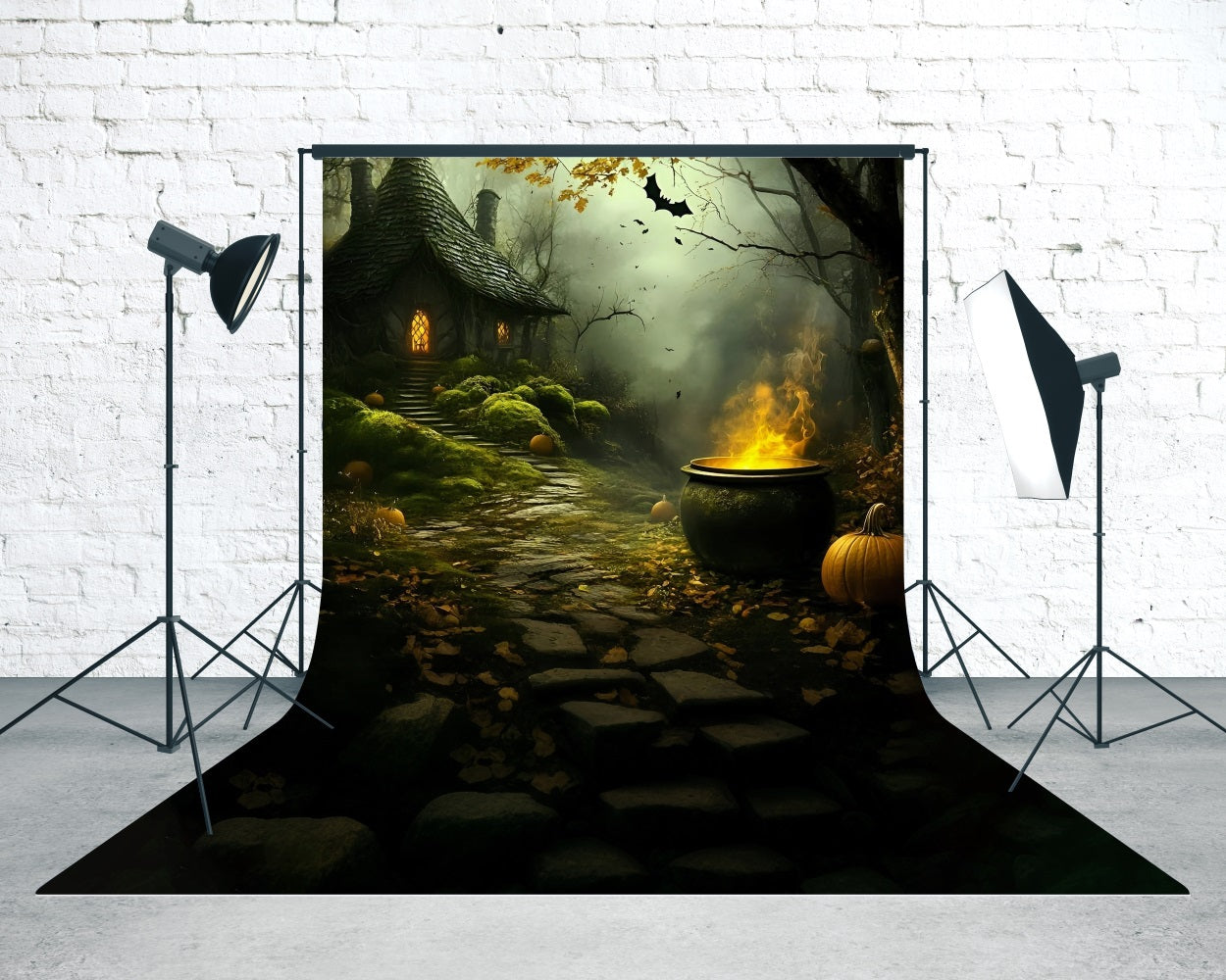 Halloween Backdrops Witch's Cottage Smoky Forest Enchanted Crucible Sweep Backdrop UK MRR8-47