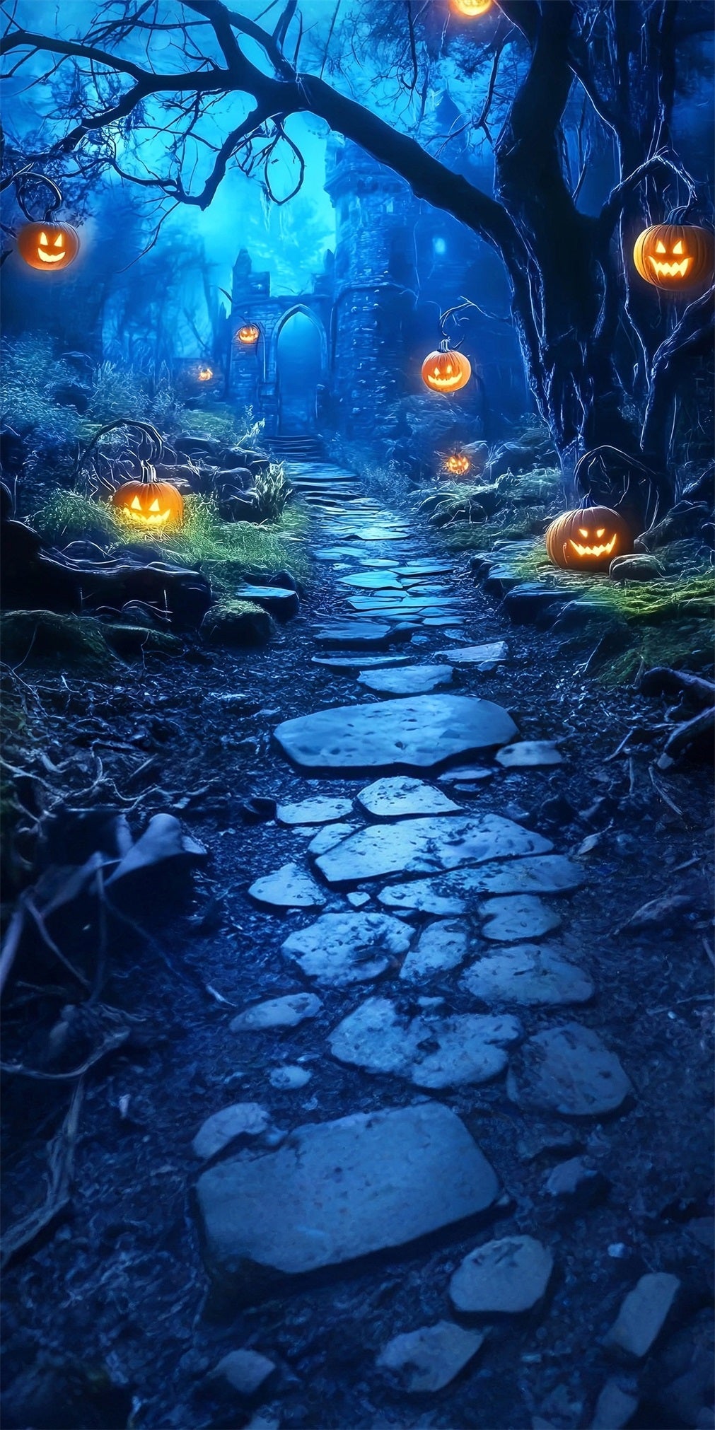 Scary Halloween Backdrops Pumpkin Lights Spooky Forest Trail Sweep Backdrop UK MRR8-58