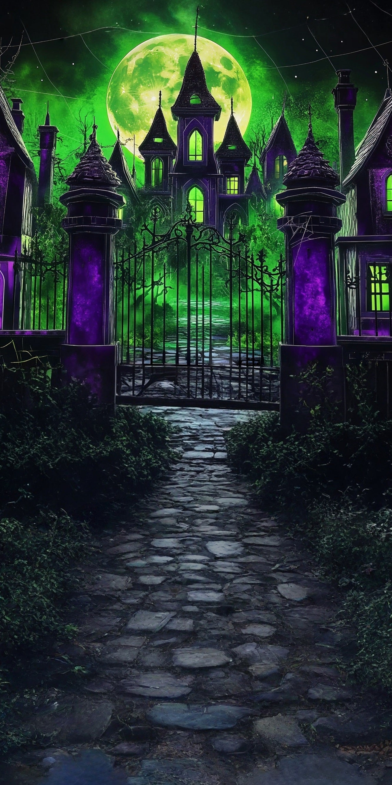 Garage Door Halloween Backdrop Spooky Moonlight Night Magic Academy Sweep Backdrop UK MRR8-59