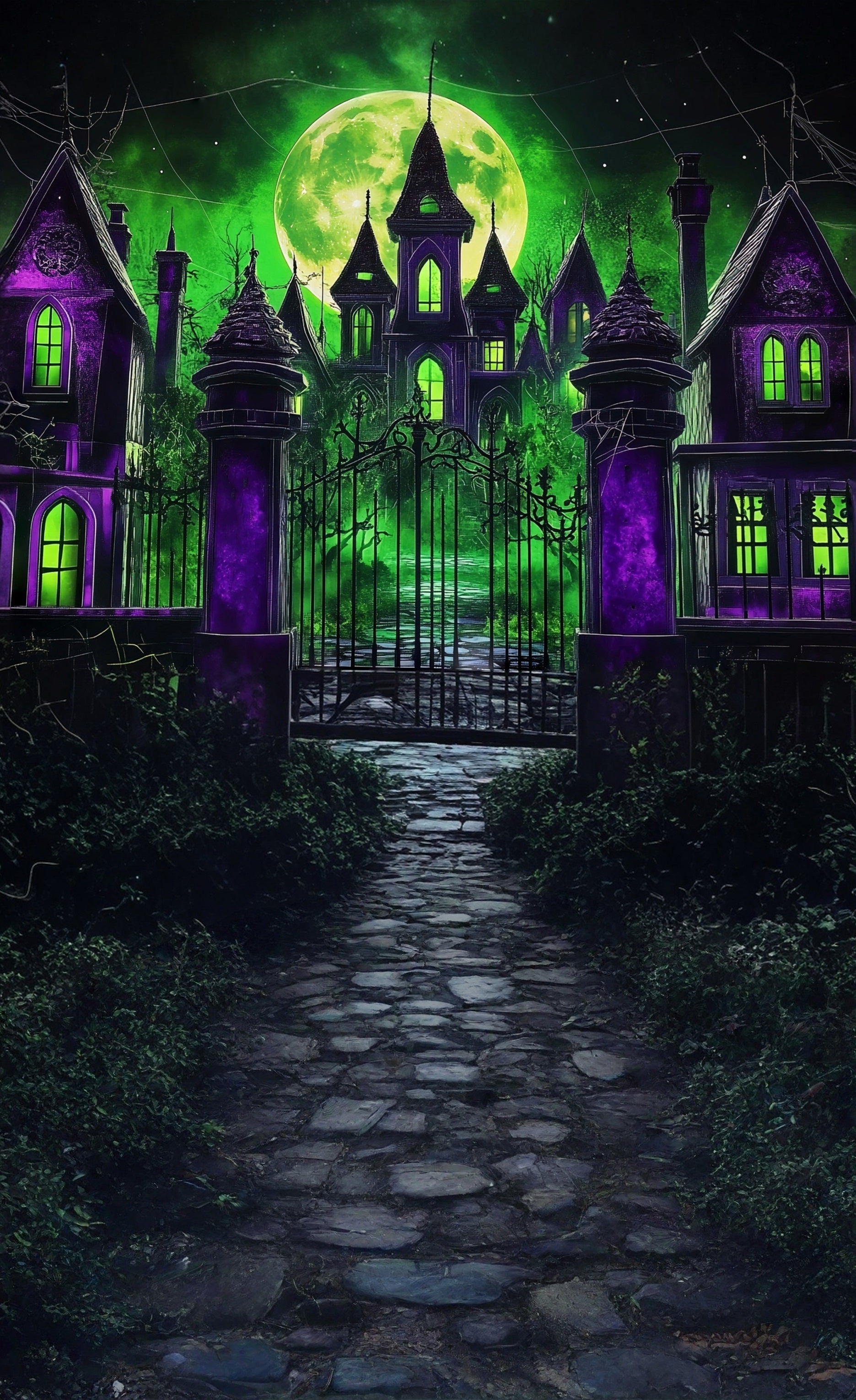 Garage Door Halloween Backdrop Spooky Moonlight Night Magic Academy Sweep Backdrop UK MRR8-59