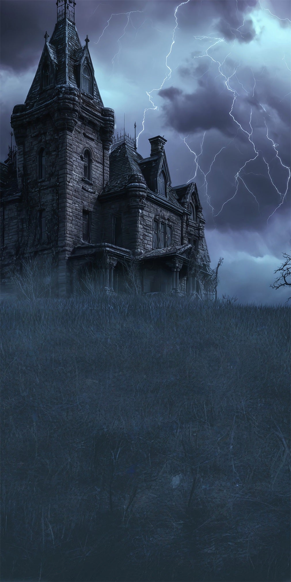 Spooky Halloween Backdrop Lightning Night Vintage Brick Wall Castle Sweep Backdrop UK MRR8-62