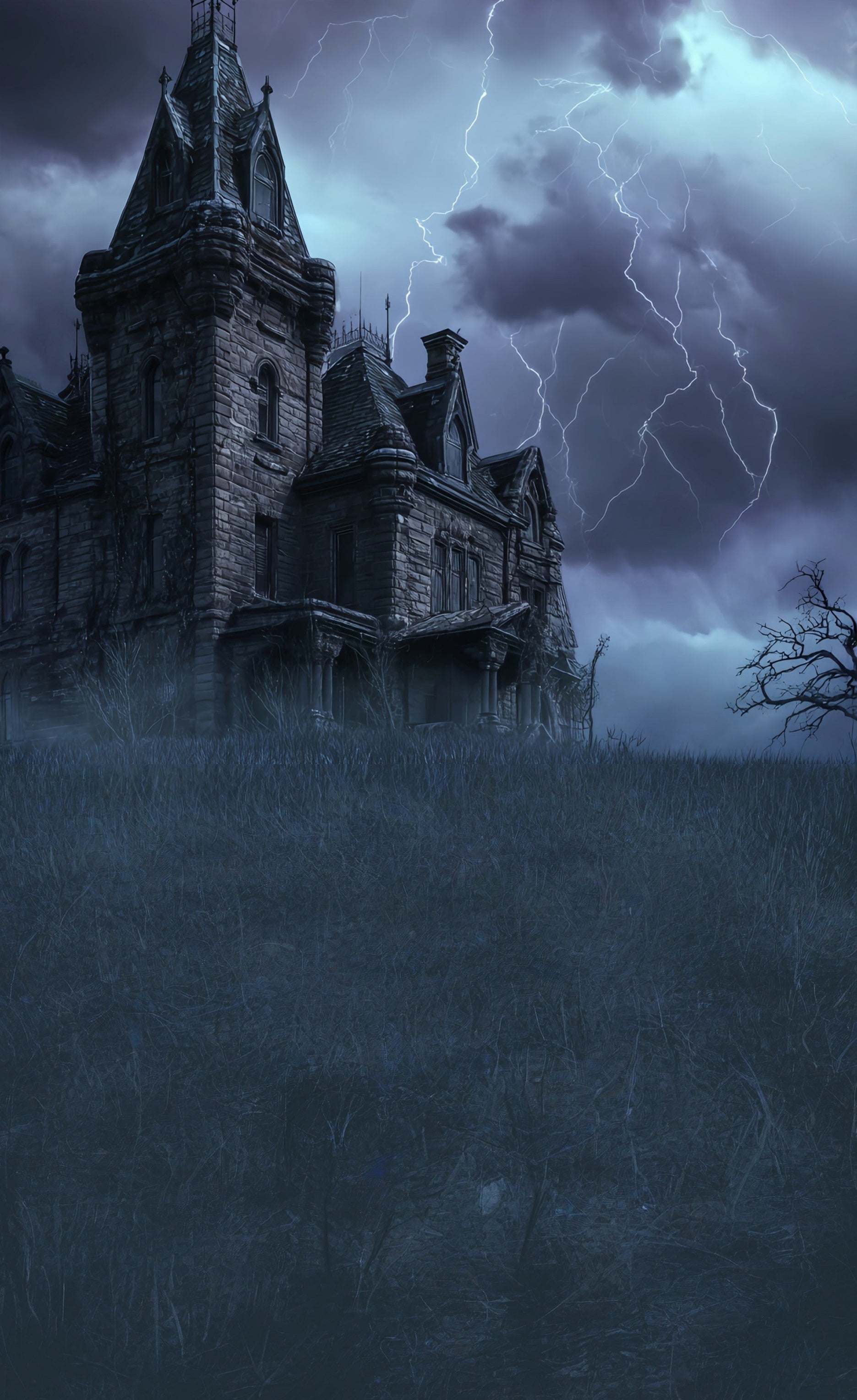 Spooky Halloween Backdrop Lightning Night Vintage Brick Wall Castle Sweep Backdrop UK MRR8-62