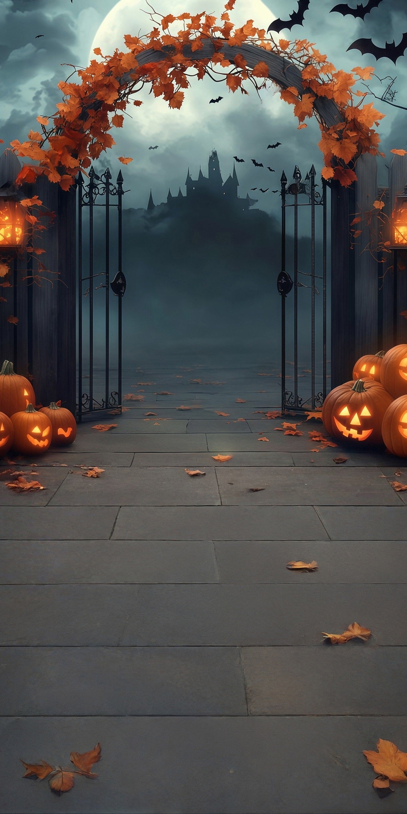 Halloween Backdrops Maple Leaf Twisted Arch Pumpkin Lights Twinkle Sweep Backdrop UK MRR8-63