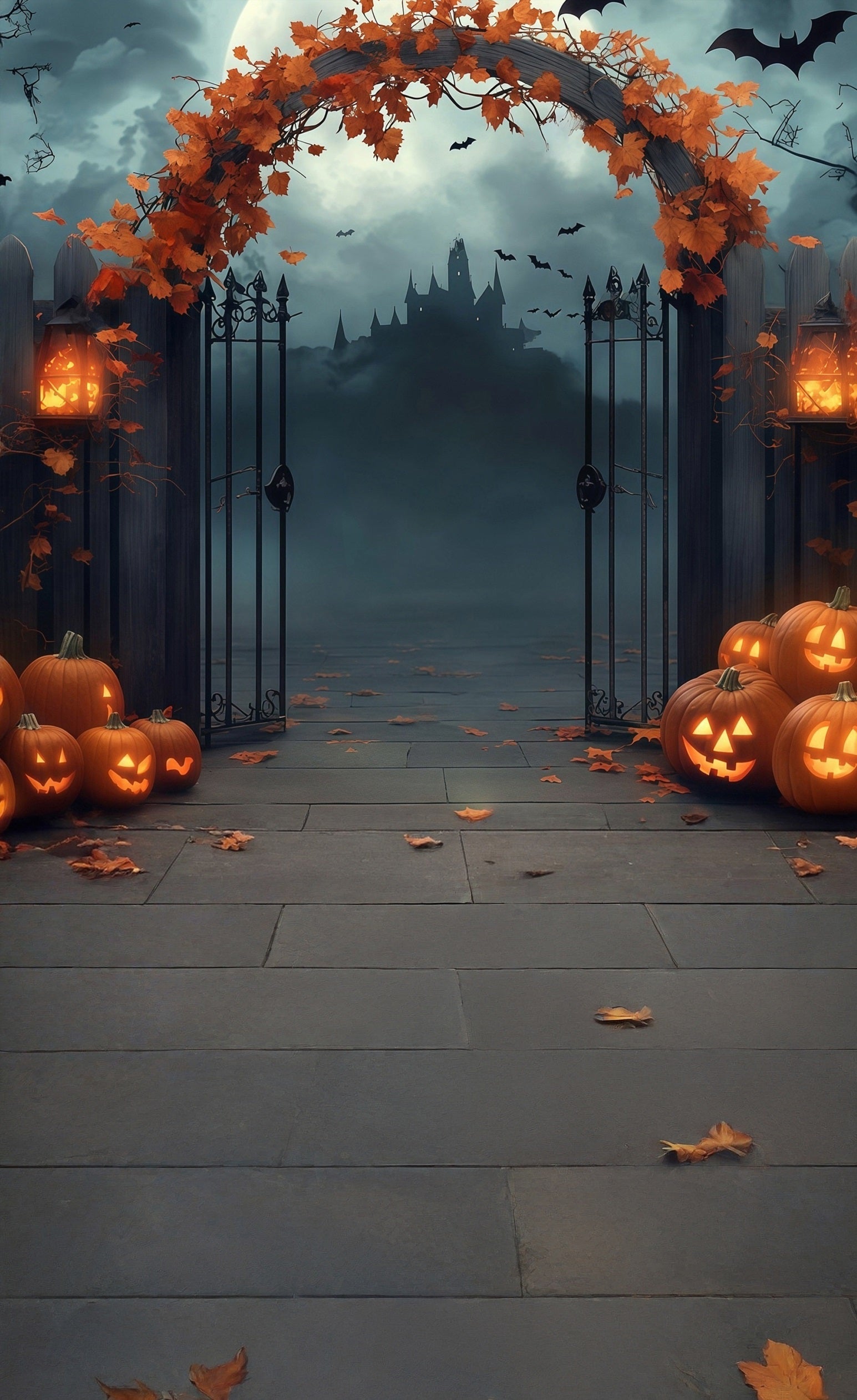 Halloween Backdrops Maple Leaf Twisted Arch Pumpkin Lights Twinkle Sweep Backdrop UK MRR8-63