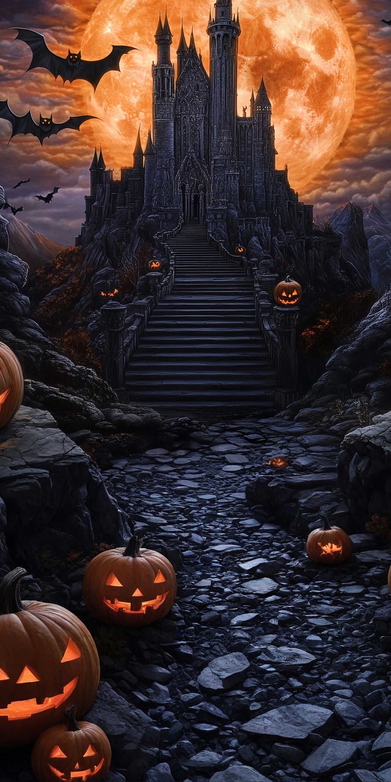 Halloween Photo Backdrop Magical Giant Blood Moon Black Castle Sweep Backdrop UK MRR8-65