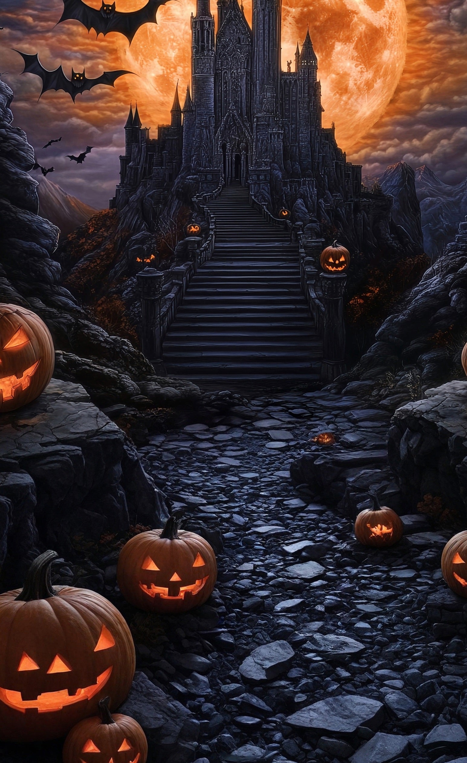 Halloween Photo Backdrop Magical Giant Blood Moon Black Castle Sweep Backdrop UK MRR8-65
