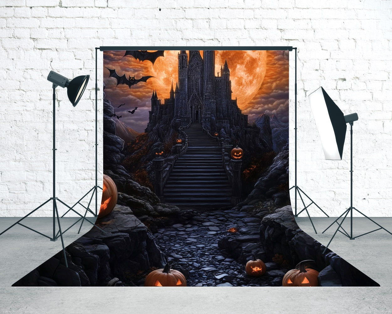 Halloween Photo Backdrop Magical Giant Blood Moon Black Castle Sweep Backdrop UK MRR8-65