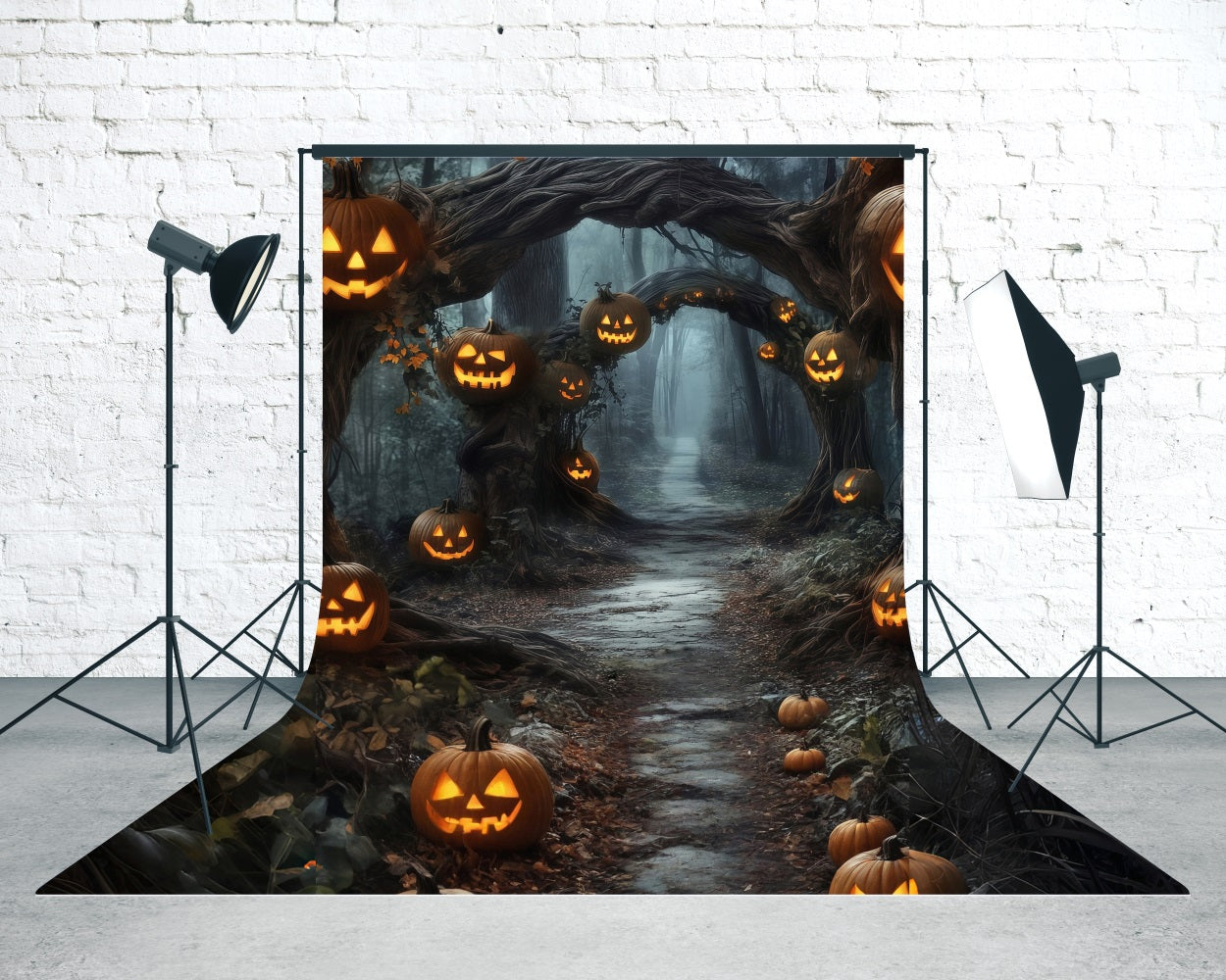 Halloween Photo Backdrops Pumpkin Lights Vines Arches Forest Trail Sweep Backdrop UK MRR8-69
