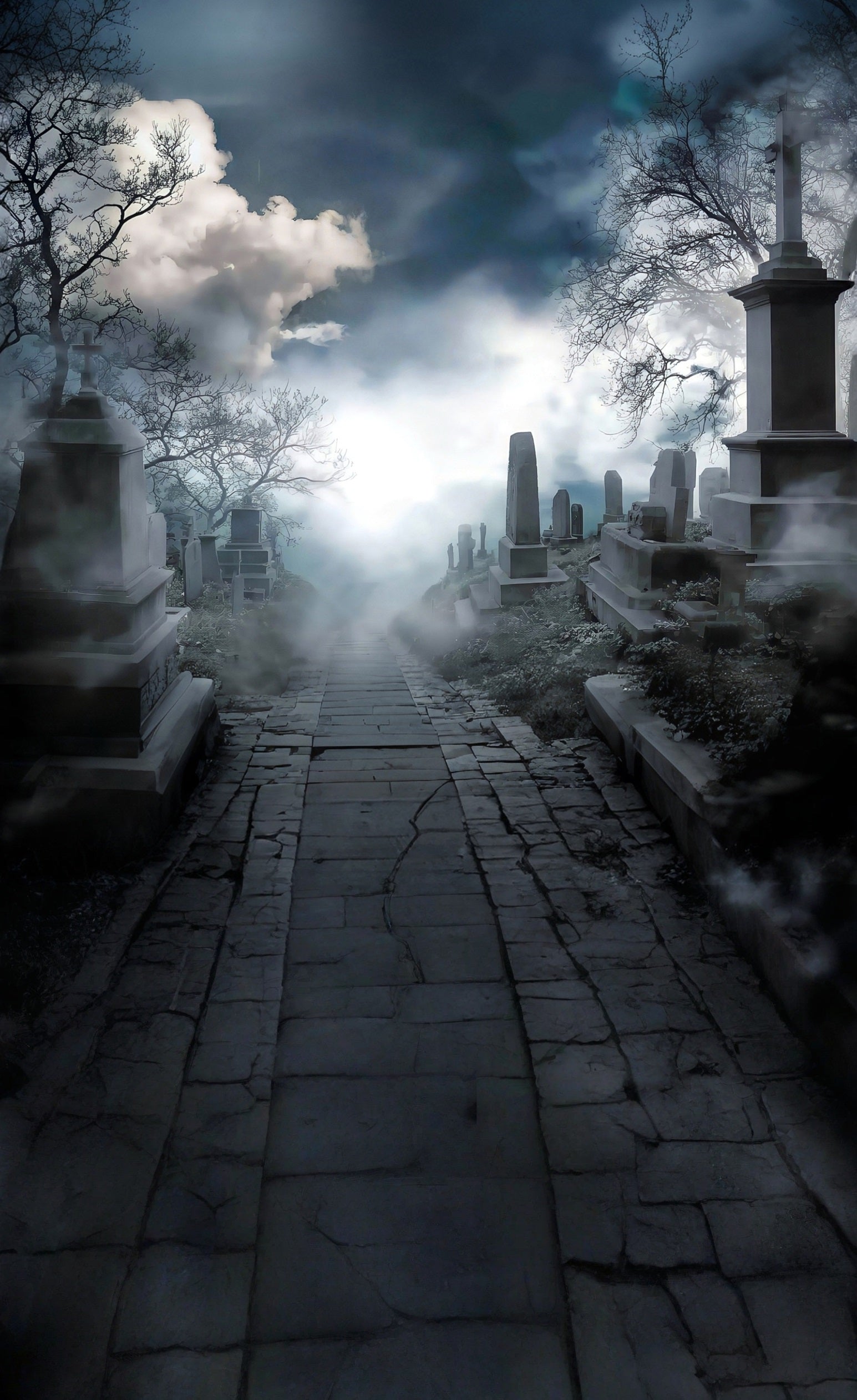 Halloween Graveyard Backdrop Quiet Smokey Cemetery Sweep Backdrop UK MRR8-70
