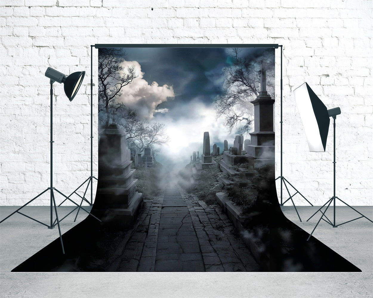 Halloween Graveyard Backdrop Quiet Smokey Cemetery Sweep Backdrop UK MRR8-70