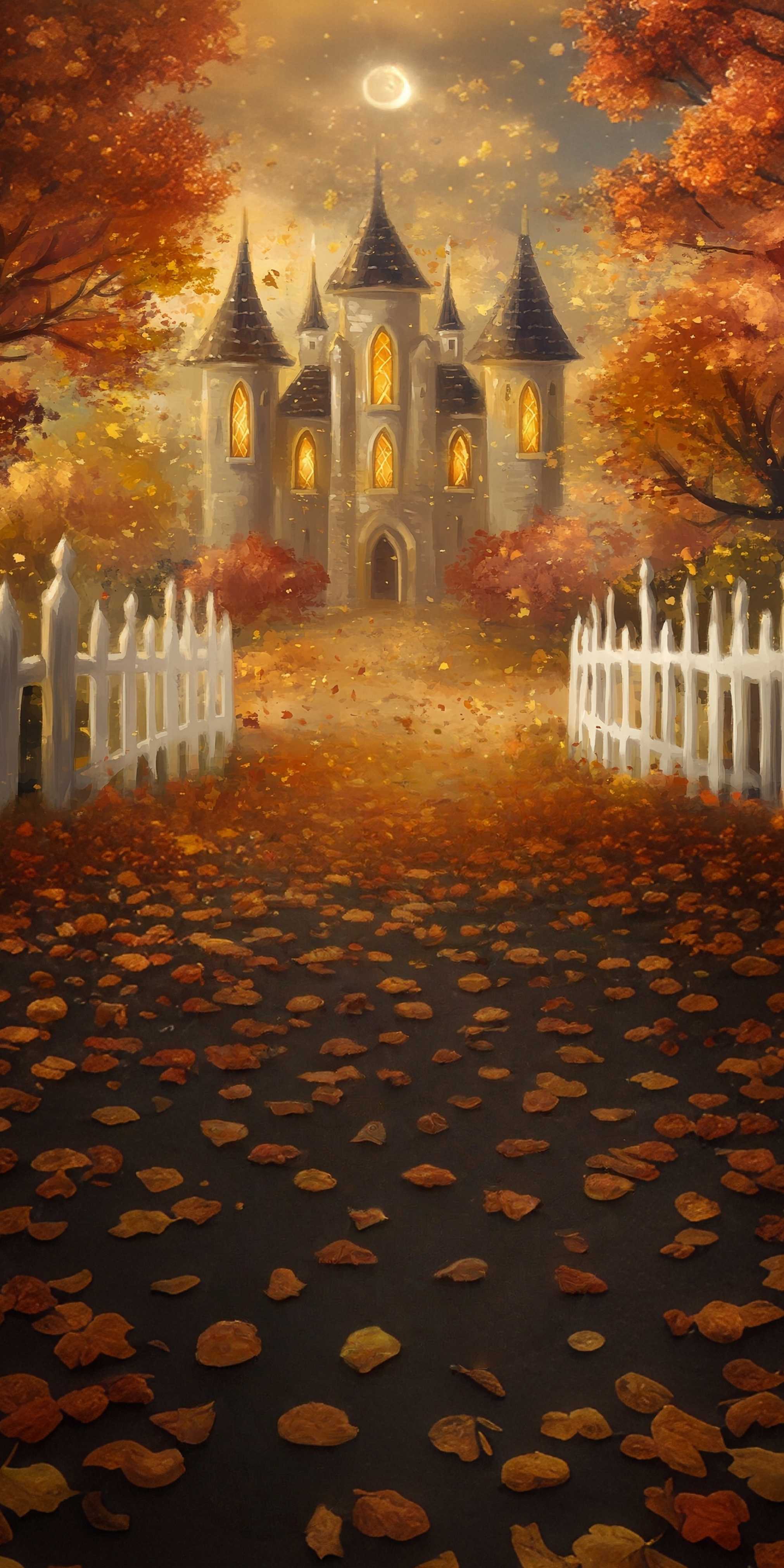 Fall Backdrops for Photography Autumn Castle Moonlit Leaves Sweep Backdrop UK MRR8-76