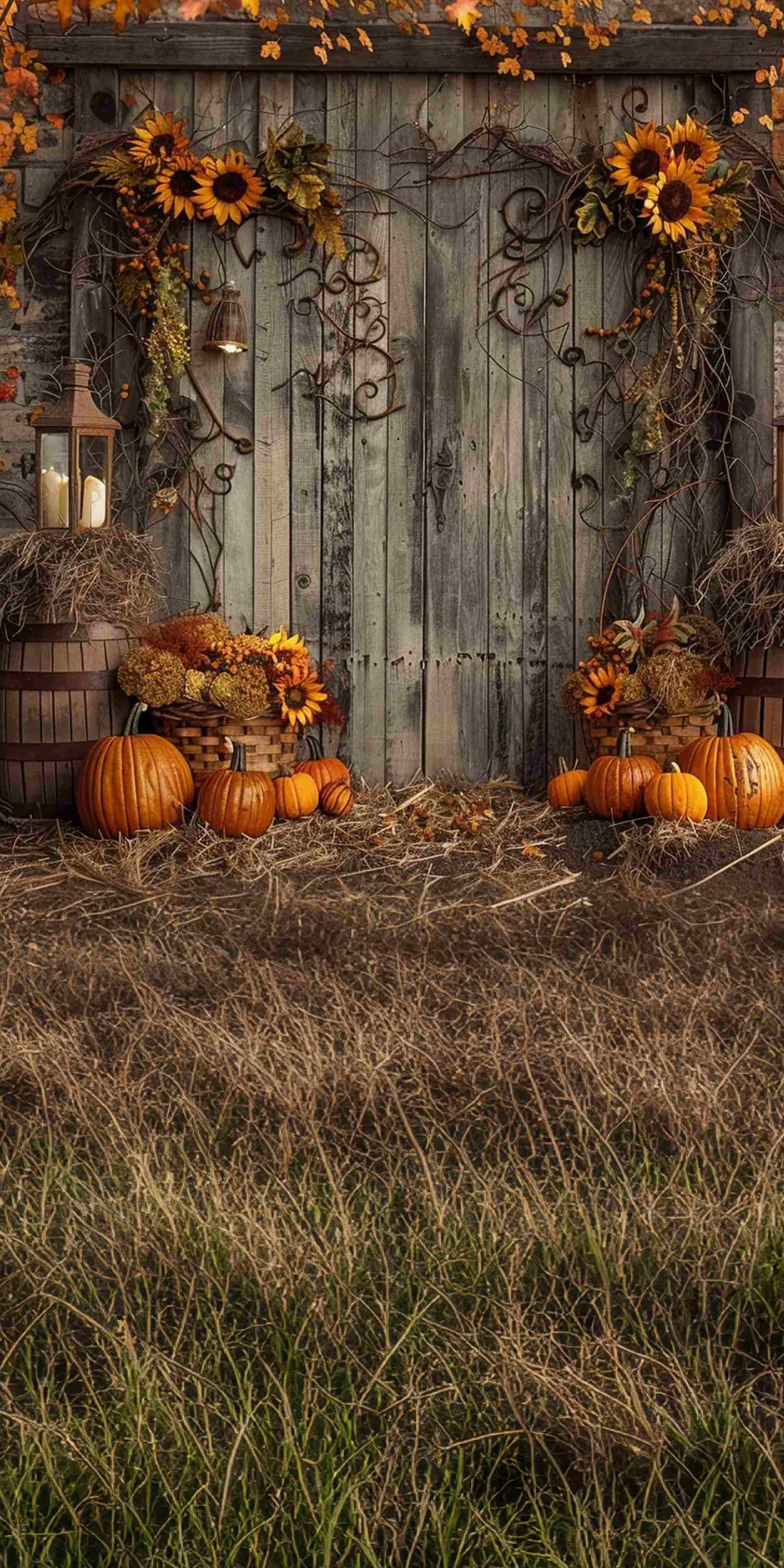 Western Backdrop Rustic Sunflower Pumpkin Porch Sweep Backdrop UK MRR8-77