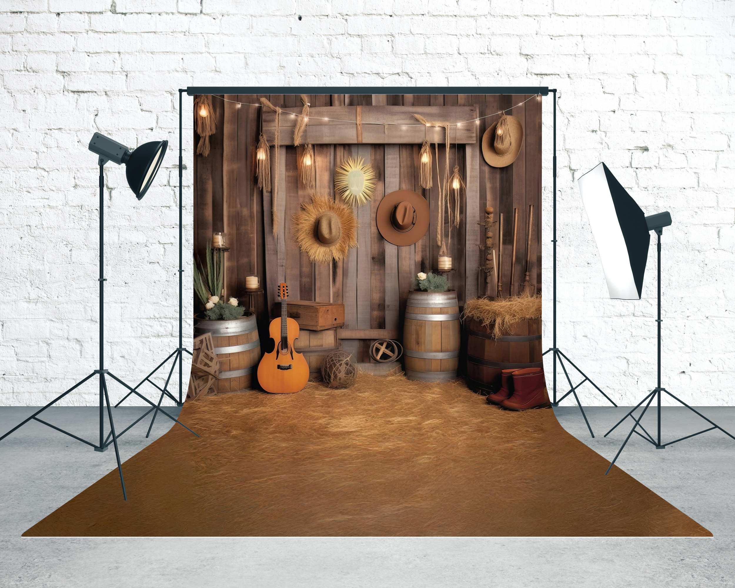 Cowboy Backdrop Western Guitar Barn Harvest Sweep Backdrop UK MRR8-78