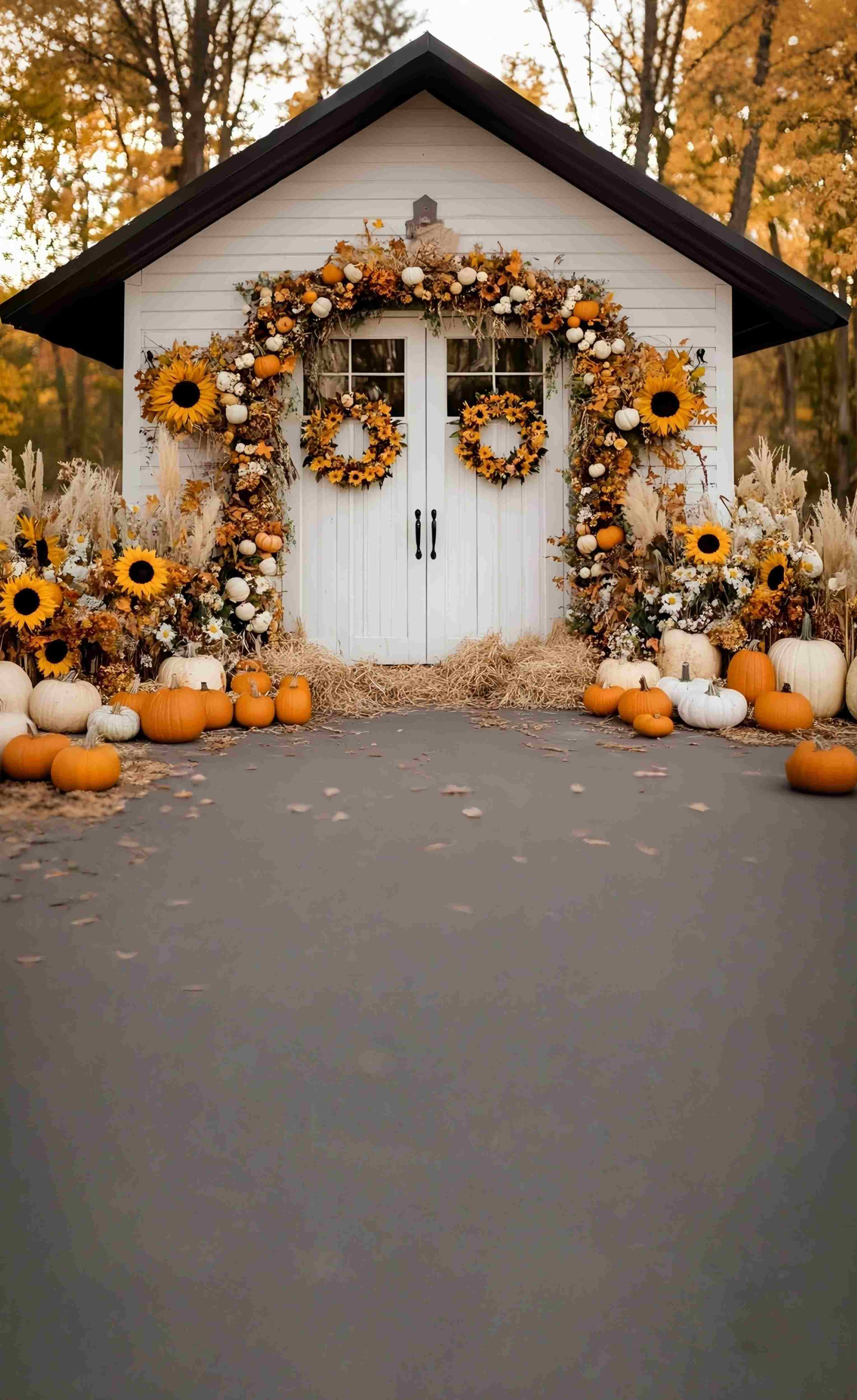 Fall Backdrop for Pictures Sunflower Pumpkin Cottage Porch Sweep Backdrop UK MRR8-79