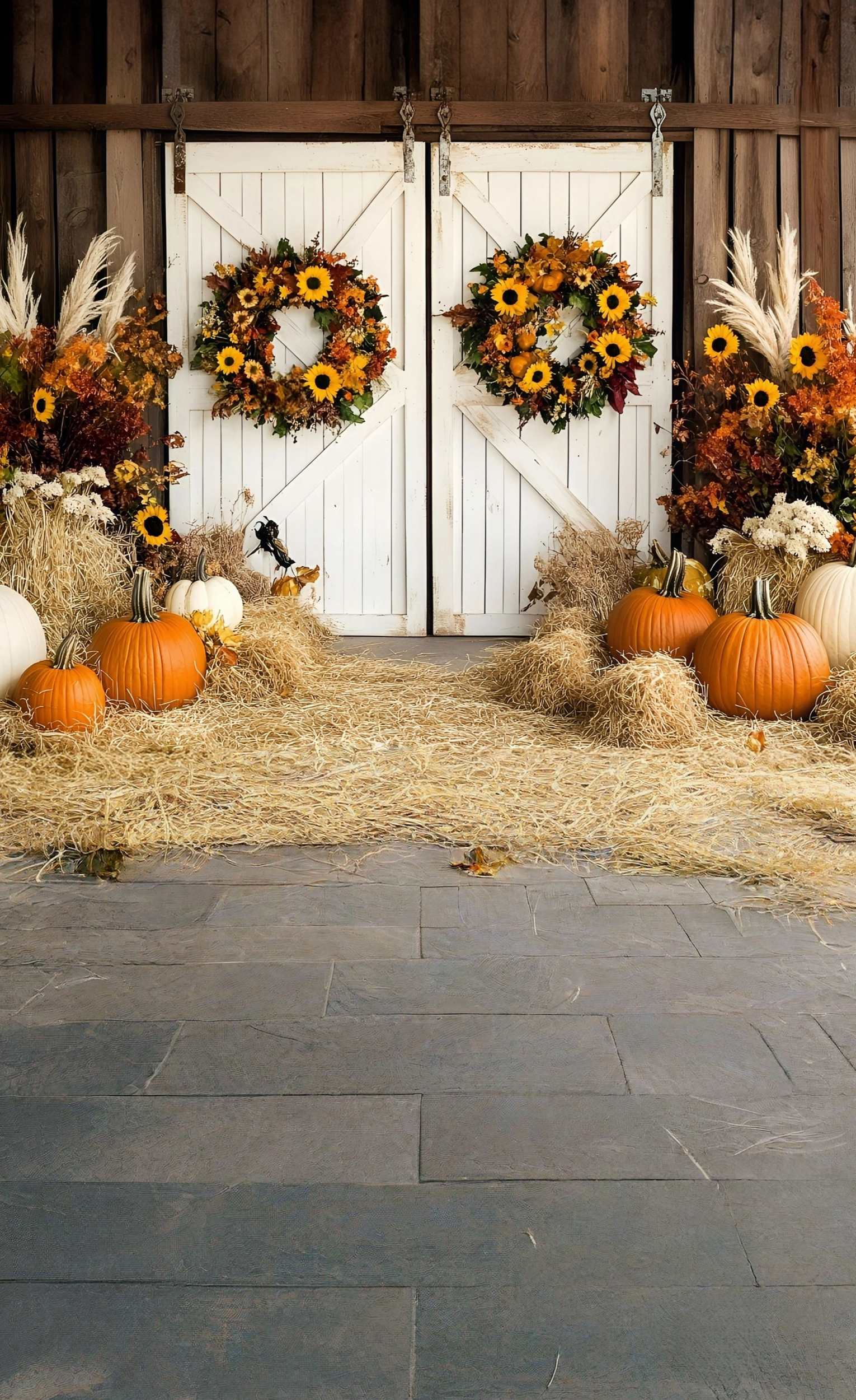Western Backdrop Harvest Wreath Barn Door Floral Sweep Backdrop UK MRR8-80