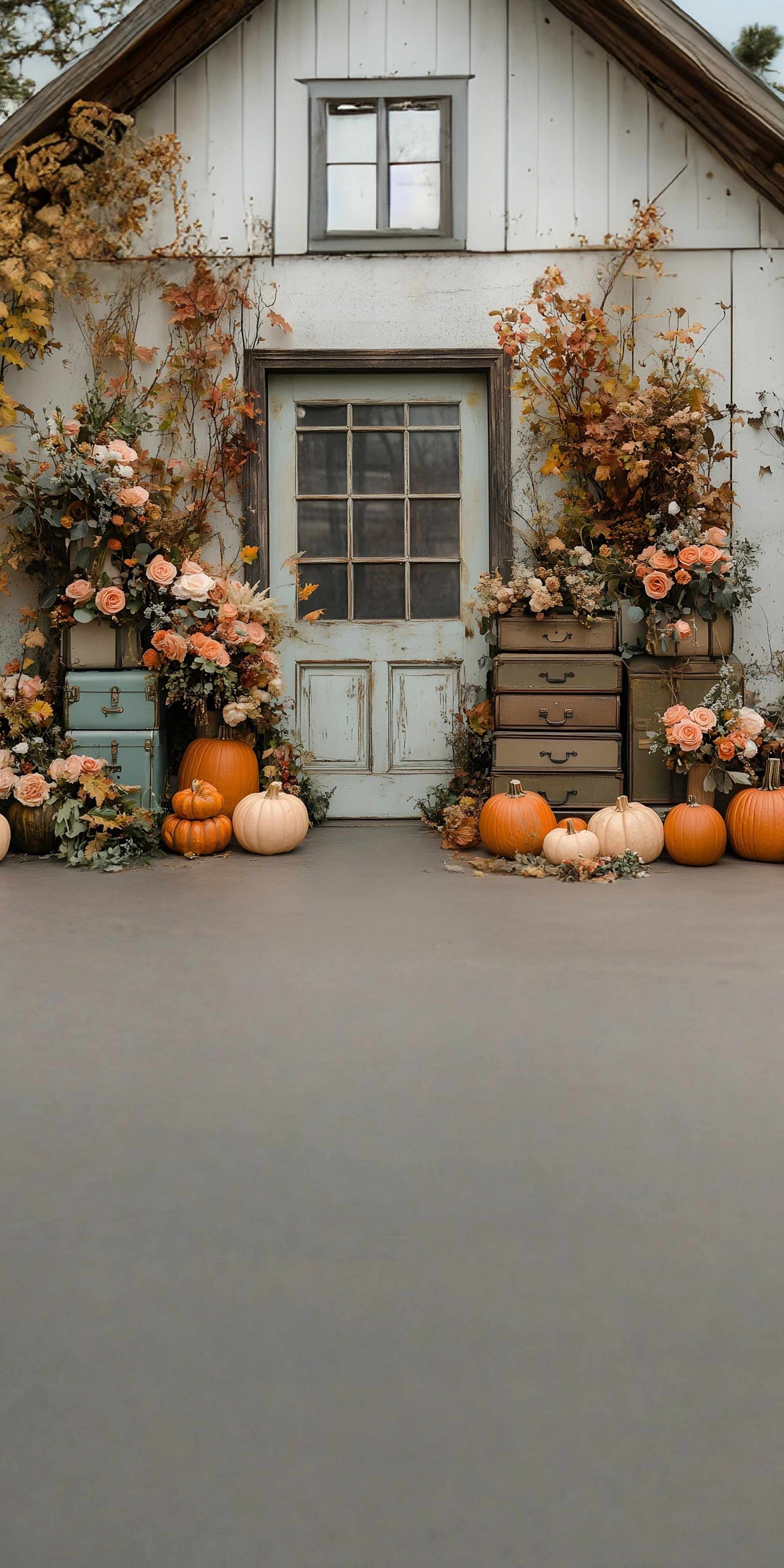 Western Backdrop Rustic Pumpkin Floral Porch Sweep Backdrop UK MRR8-87
