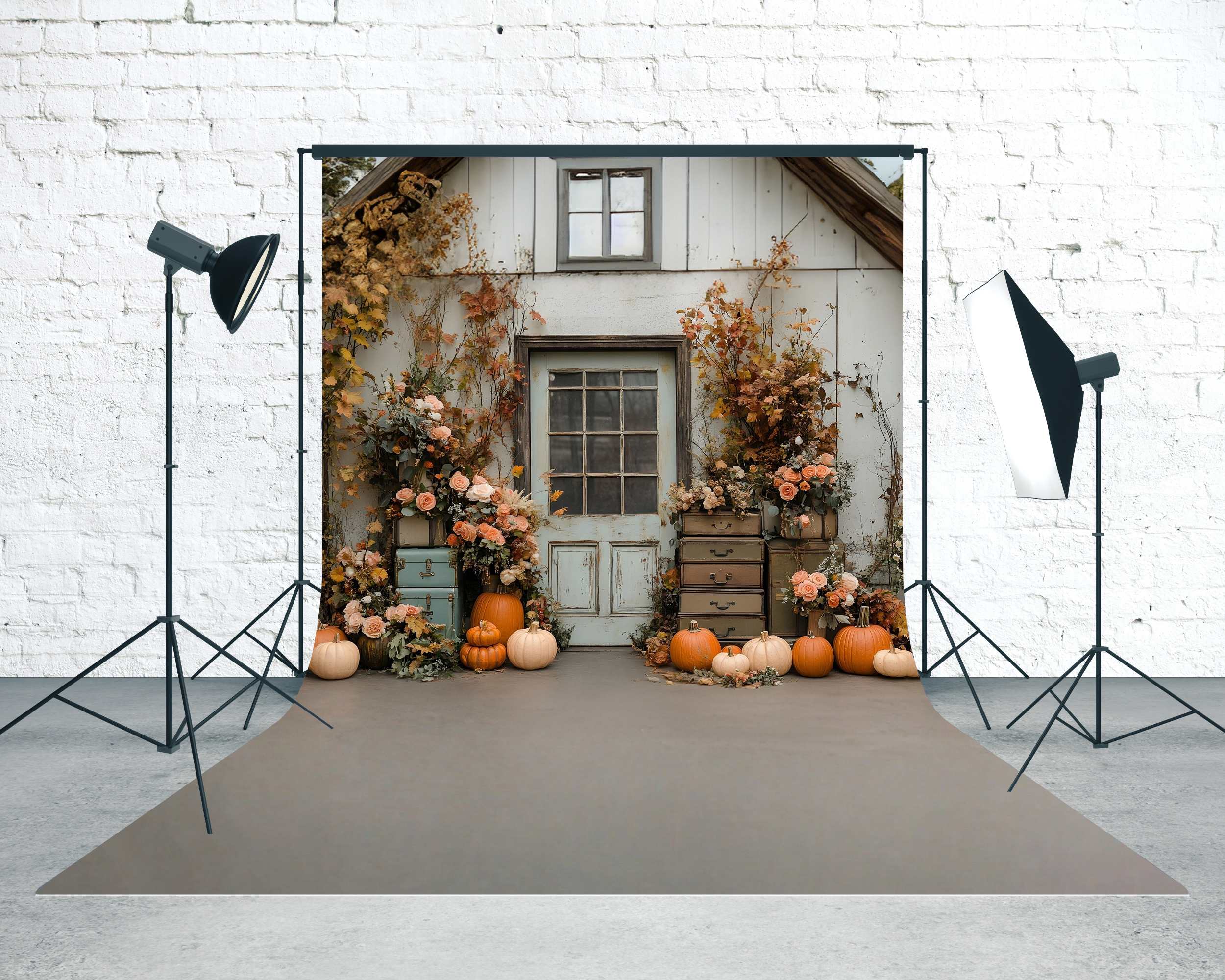Western Backdrop Rustic Pumpkin Floral Porch Sweep Backdrop UK MRR8-87