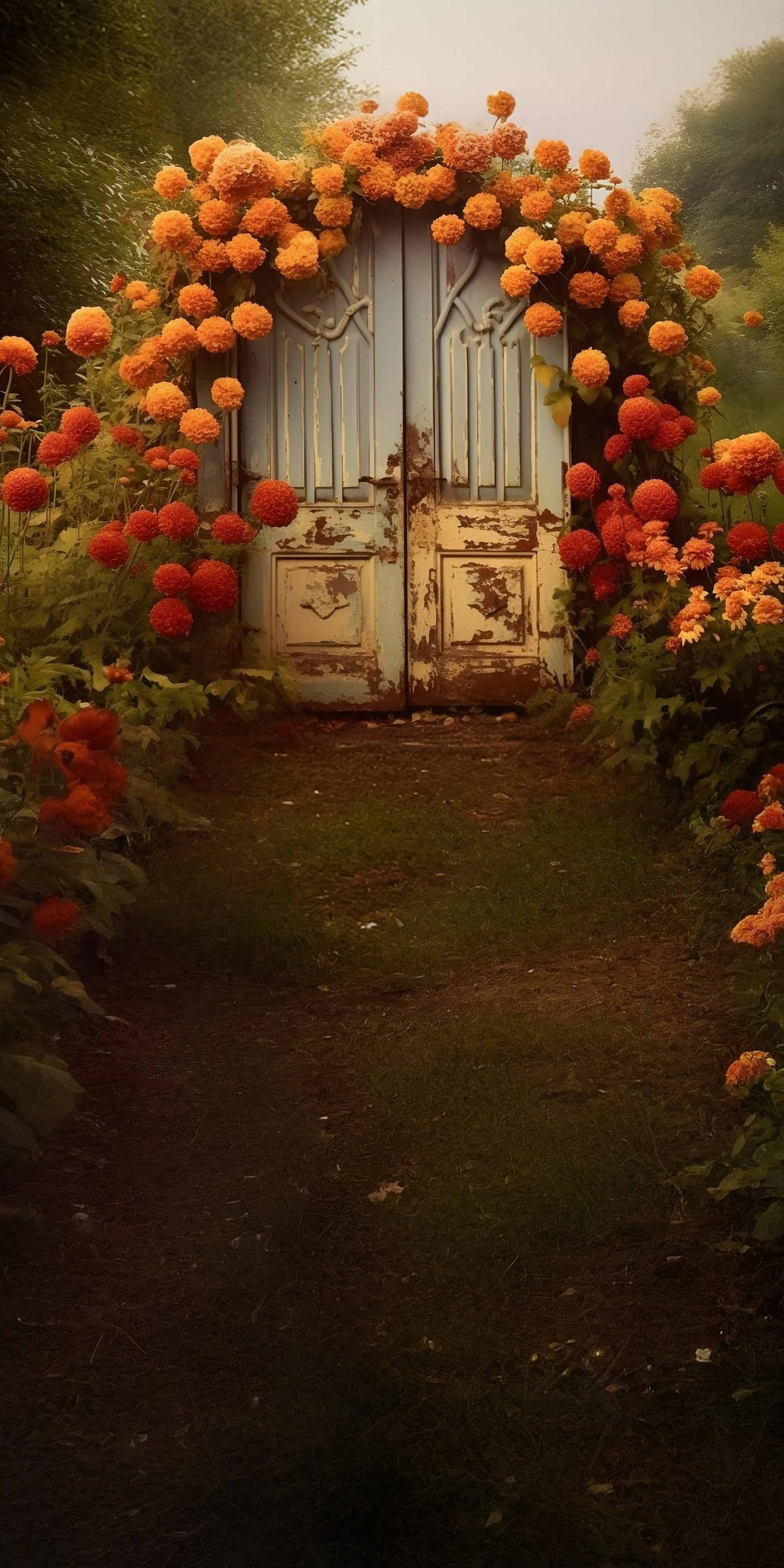 Fall Backdrop Vintage Doorway Bloom Garden Sweep Backdrop UK MRR8-90