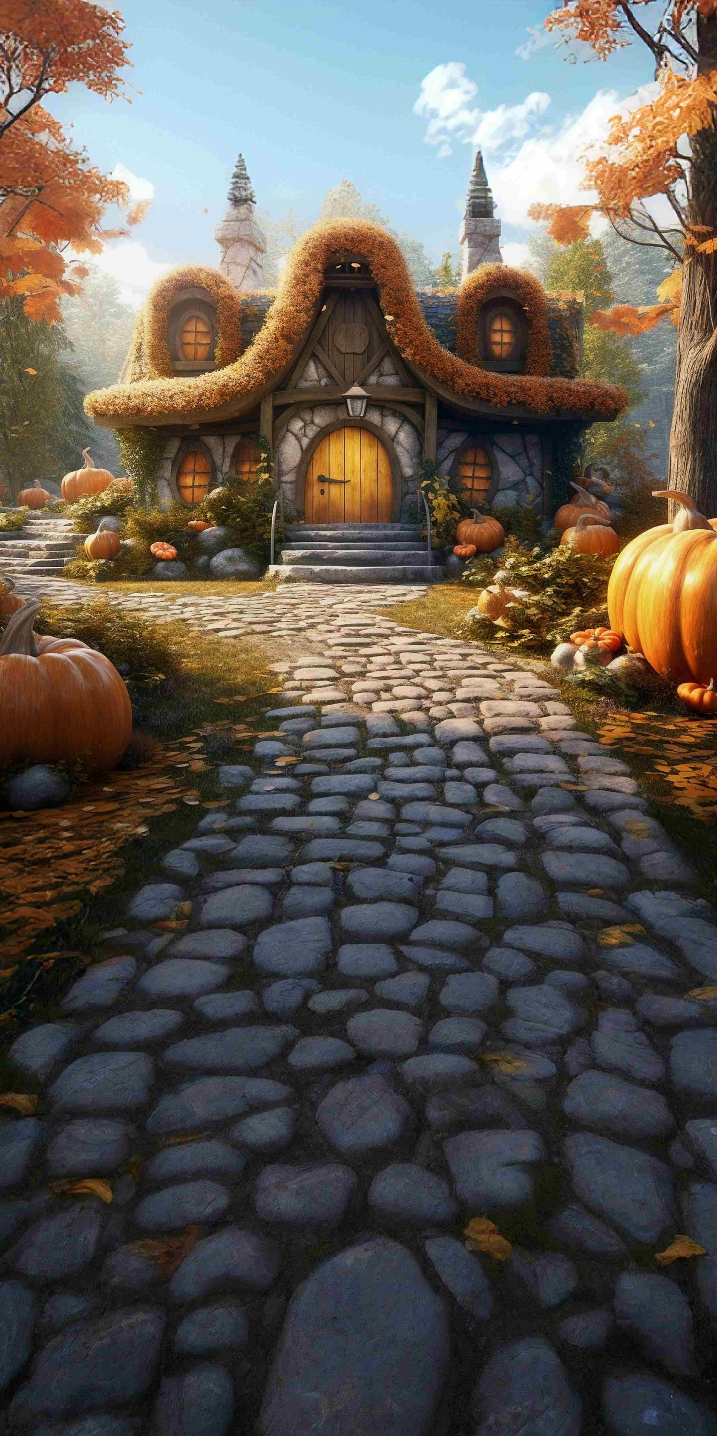 Fall Photo Backdrop Pumpkin Cottage Pathway Sweep Backdrop UK MRR8-91