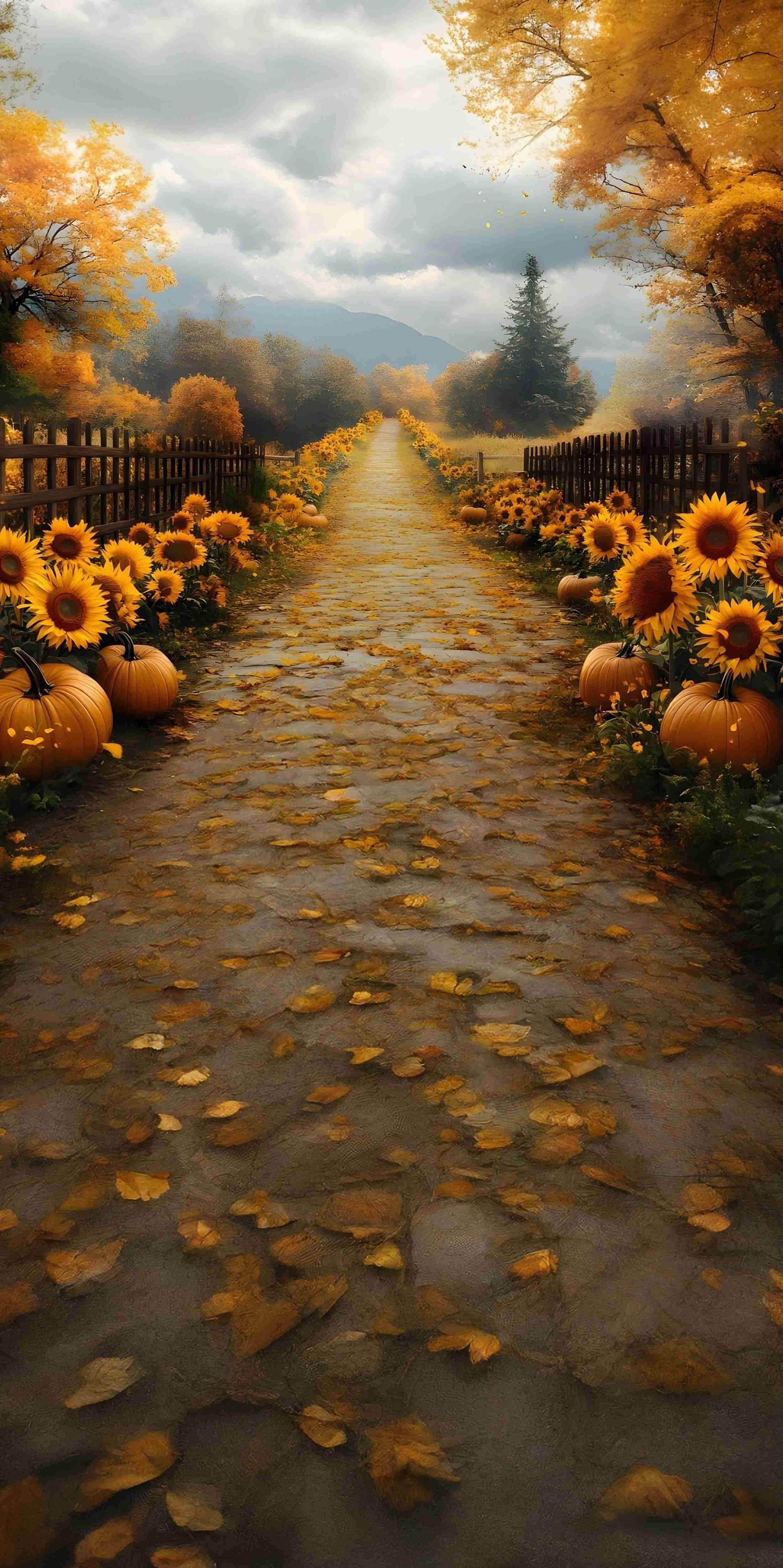 Fall Backdrops for Photography Golden Pumpkin Sunflower Path Sweep Backdrop UK MRR8-95