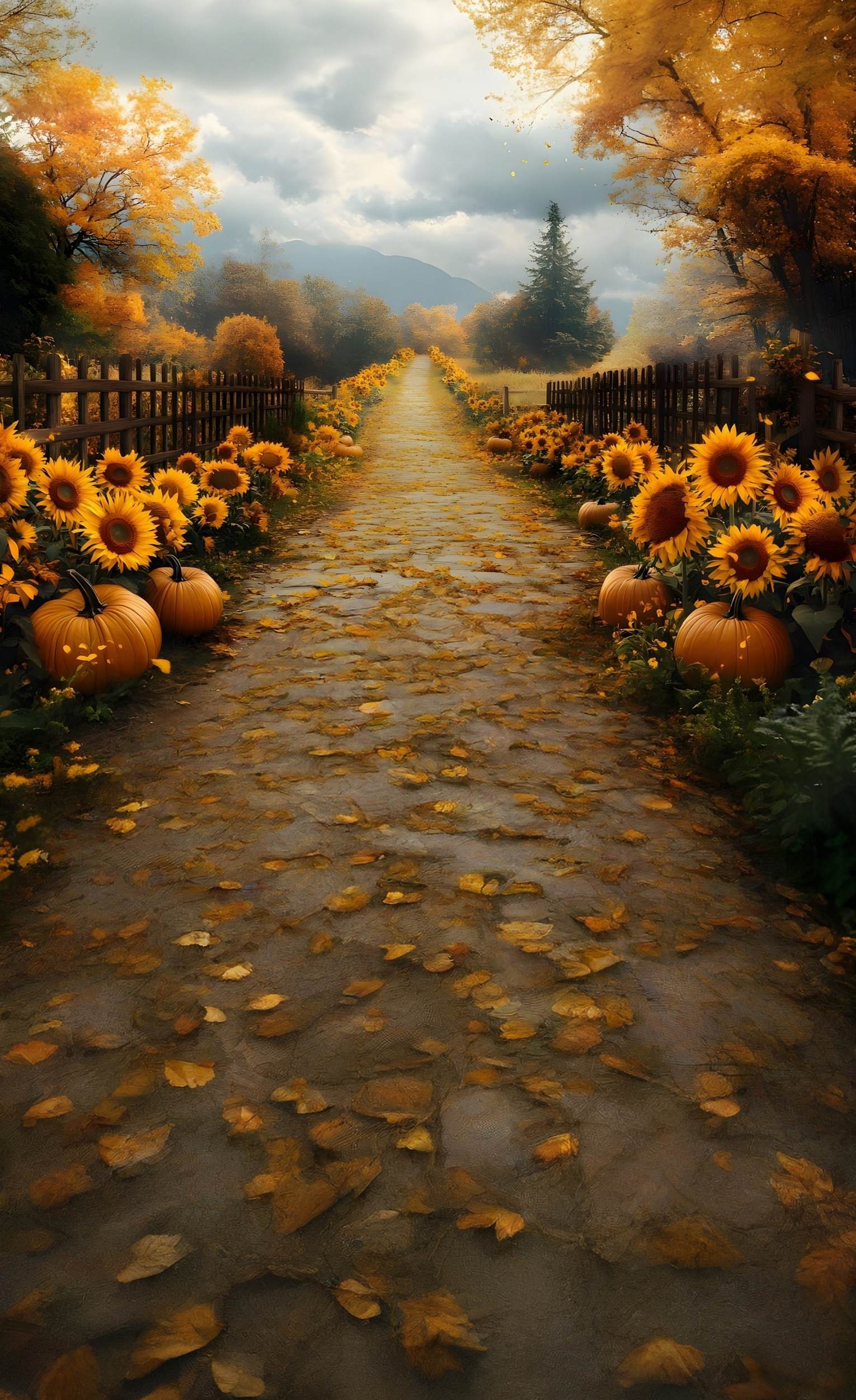 Fall Backdrops for Photography Golden Pumpkin Sunflower Path Sweep Backdrop UK MRR8-95