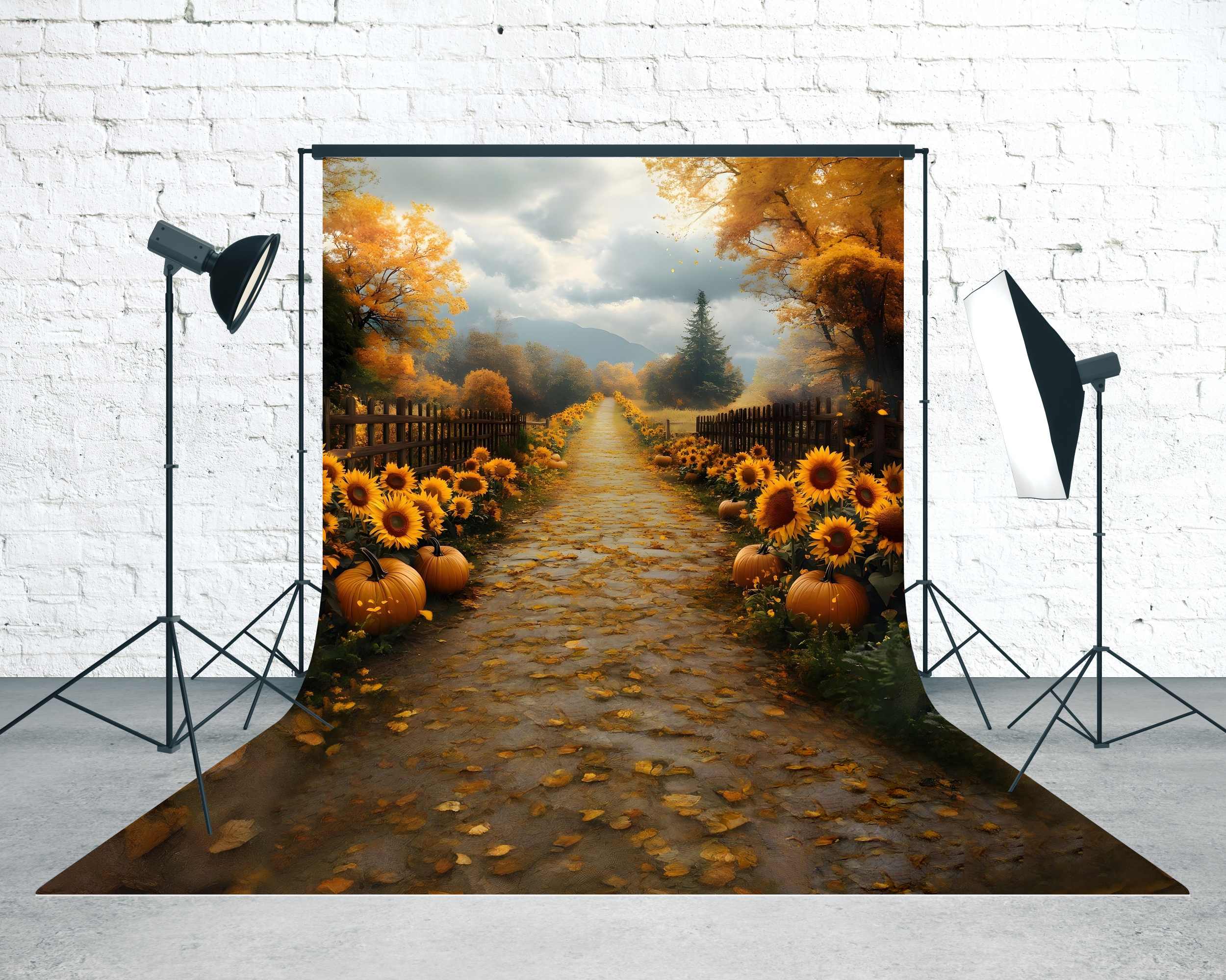 Fall Backdrops for Photography Golden Pumpkin Sunflower Path Sweep Backdrop UK MRR8-95