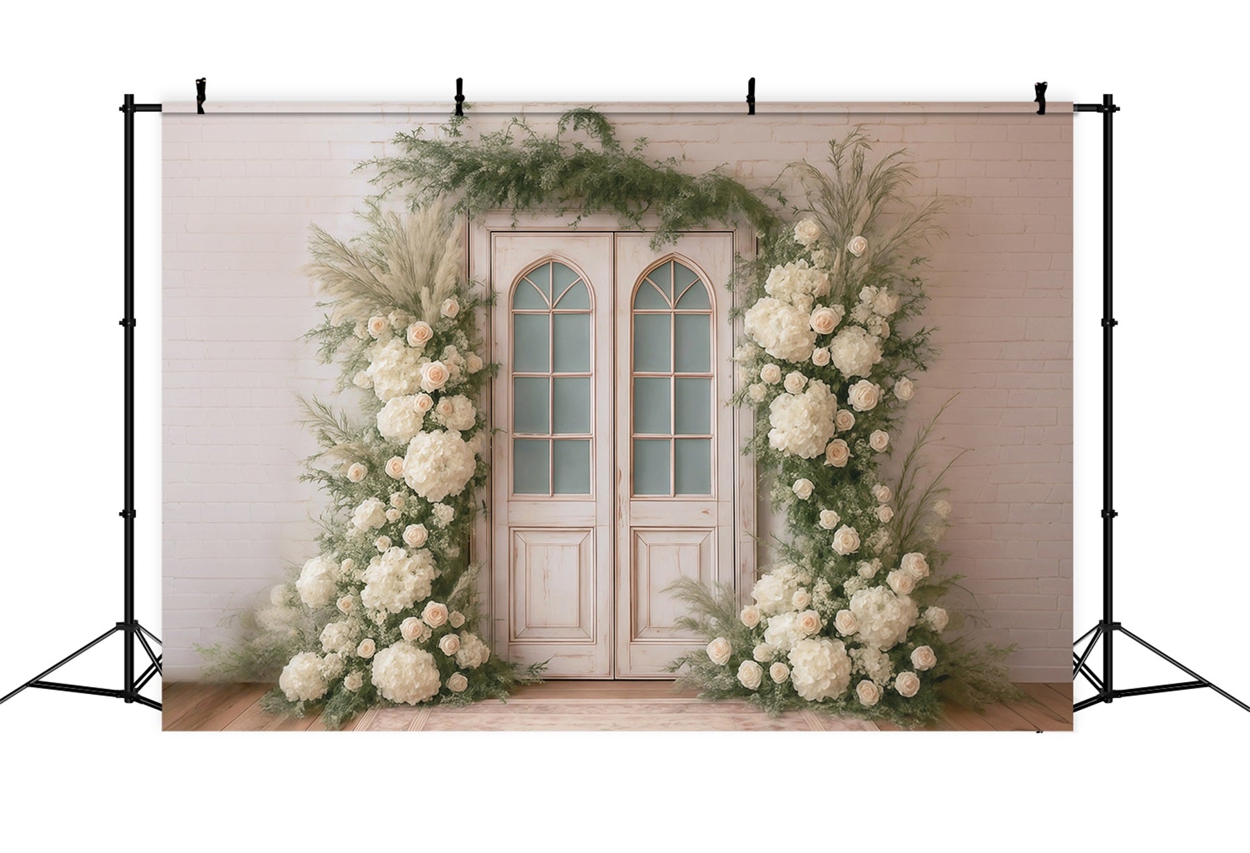 Spring Floral Backdrop White Roses Vintage Door Flowers Spring Backdrop UK MRR9-1