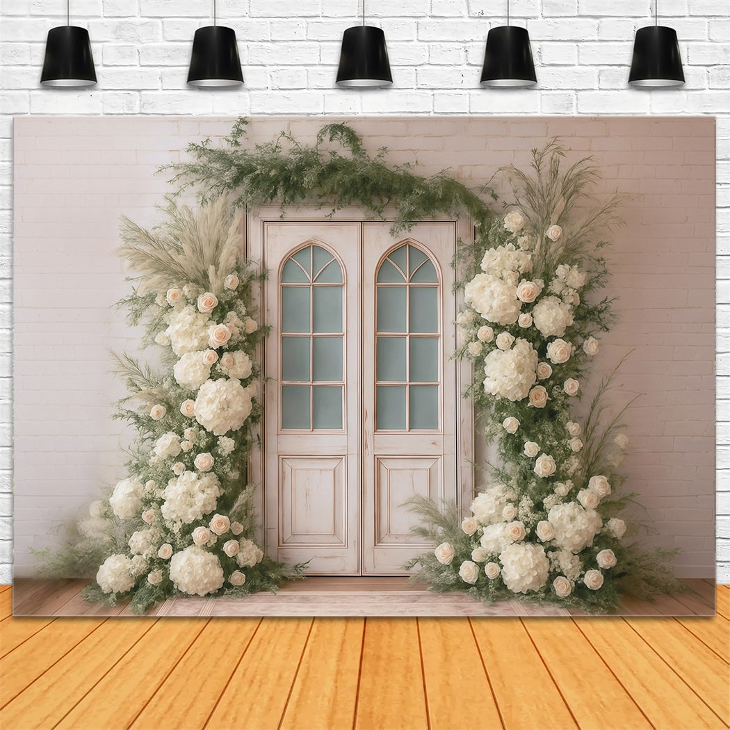 Spring Floral Backdrop White Roses Vintage Door Flowers Spring Backdrop UK MRR9-1
