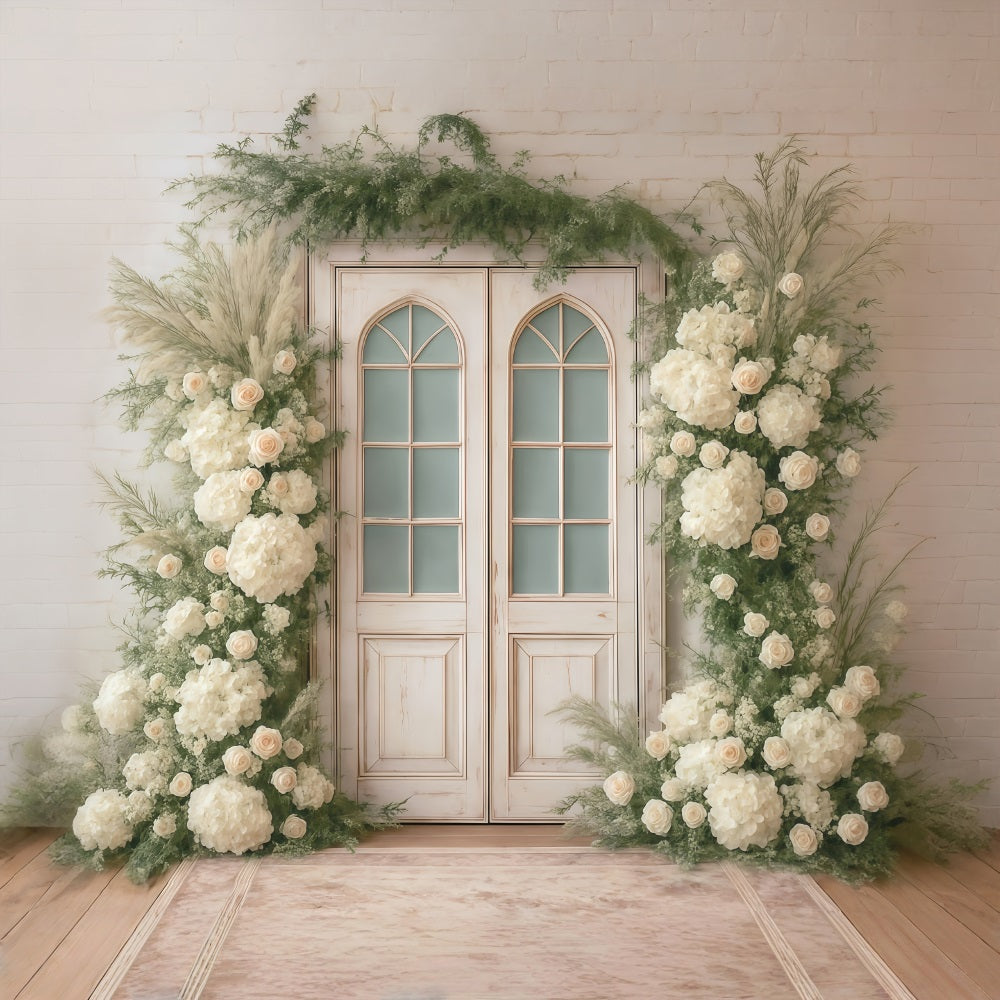 Spring Floral Backdrop White Roses Vintage Door Flowers Spring Backdrop UK MRR9-1