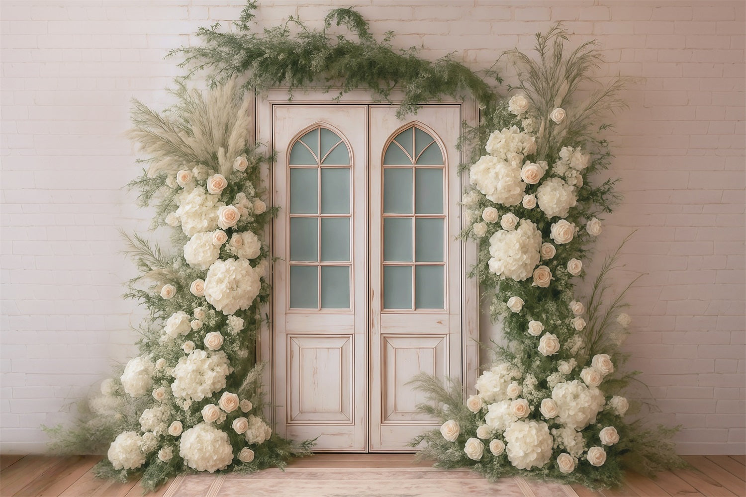 Spring Floral Backdrop White Roses Vintage Door Flowers Spring Backdrop UK MRR9-1