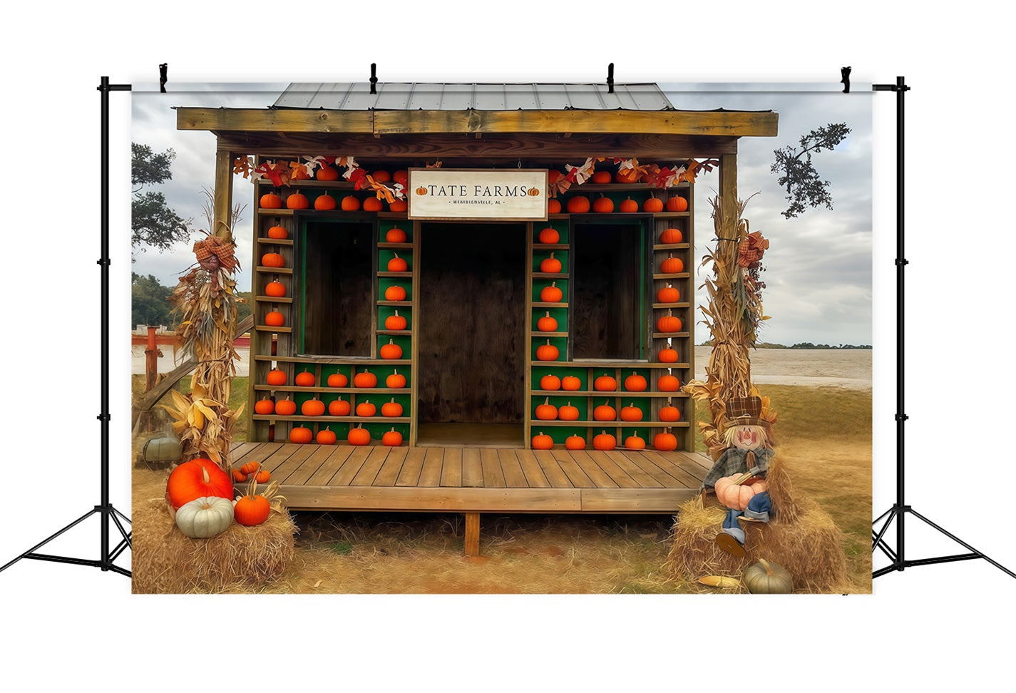 Fall Backdrop Pumpkin Farmhouse Rustic Display Autumn Photo Backdrop UK MRR9-100