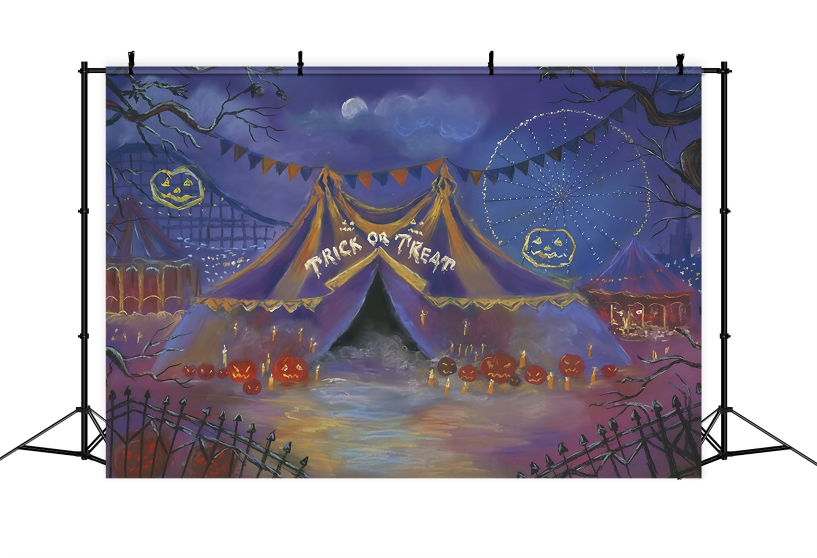 Halloween Backdrop Carnival Tent Pumpkins Moon Halloween Photo Backdrop UK MRR9-102