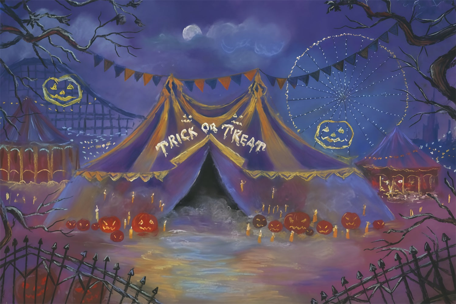 Halloween Backdrop Carnival Tent Pumpkins Moon Halloween Photo Backdrop UK MRR9-102