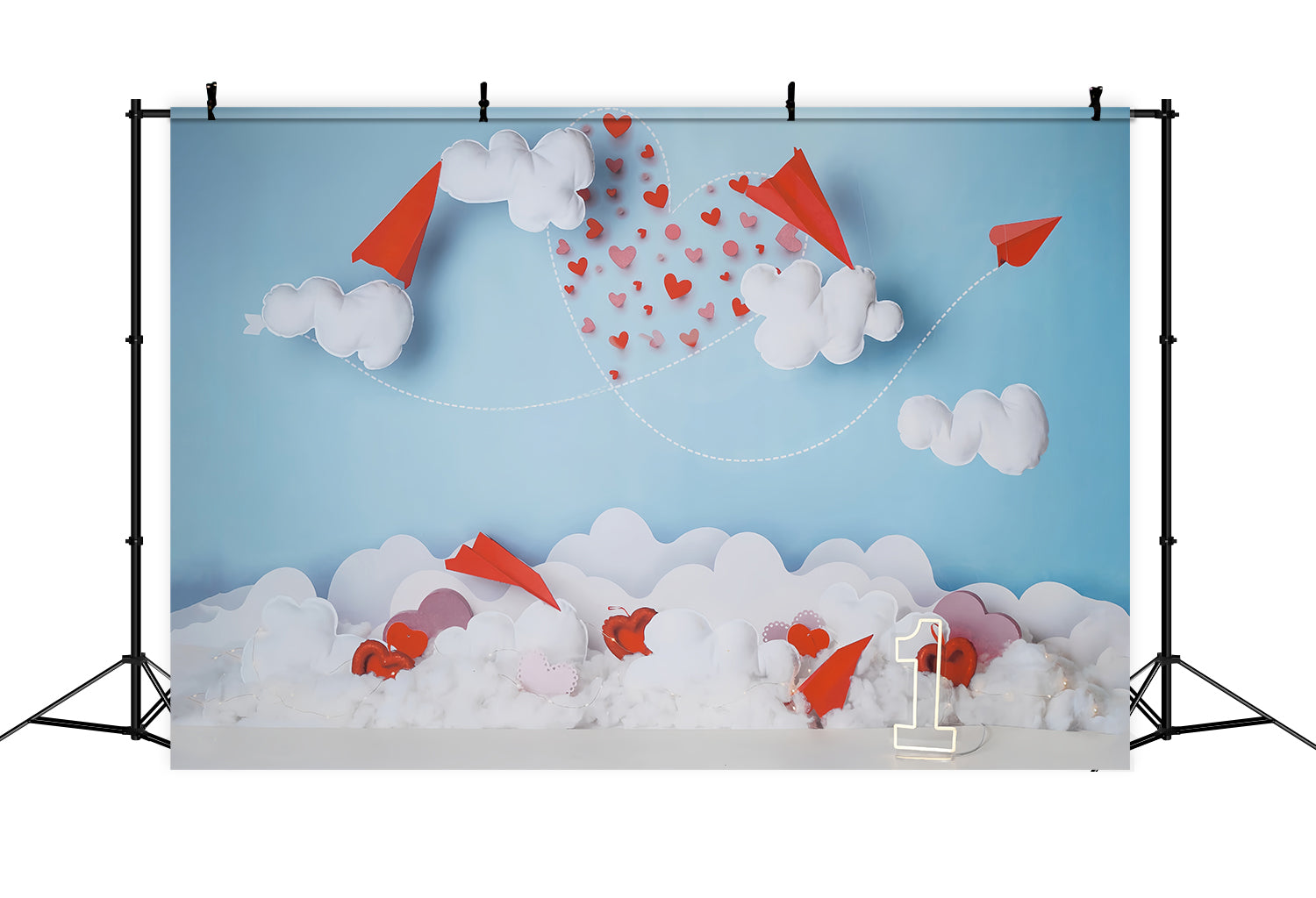 Valentine's Day Backdrop Paper Planes Clouds Heart Trail Valentine Backdrop UK MRR9-104