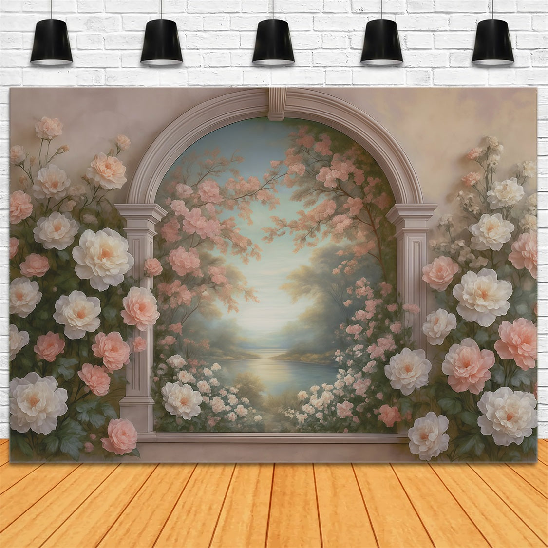 Vintage Wall Backdrop Pastel Floral Archway Lake Antique Backdrop UK MRR9-107