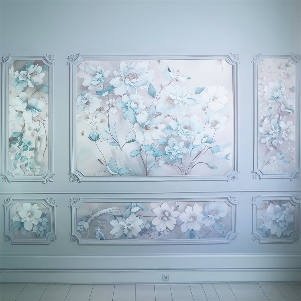 Flower Wall Backdrop Blue White Floral Wall Panels Vintage Backdrop UK MRR9-110