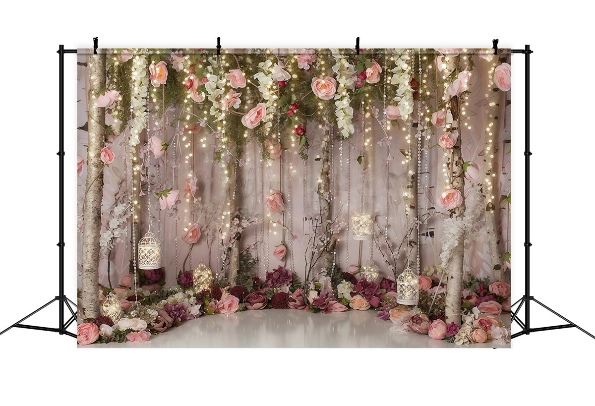 Flower Backdrop Romantic Garden Fairy Lights Valentine's Day Backdrop UK MRR9-116