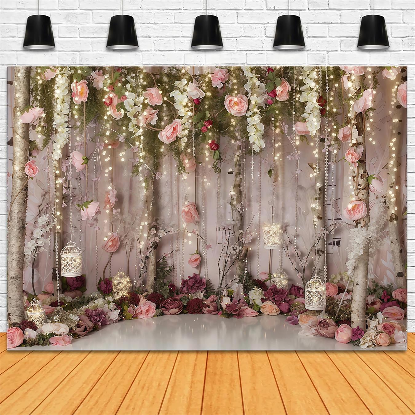 Flower Backdrop Romantic Garden Fairy Lights Valentine's Day Backdrop UK MRR9-116