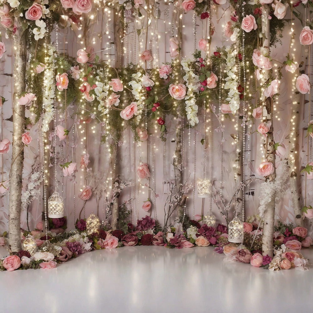 Flower Backdrop Romantic Garden Fairy Lights Valentine's Day Backdrop UK MRR9-116