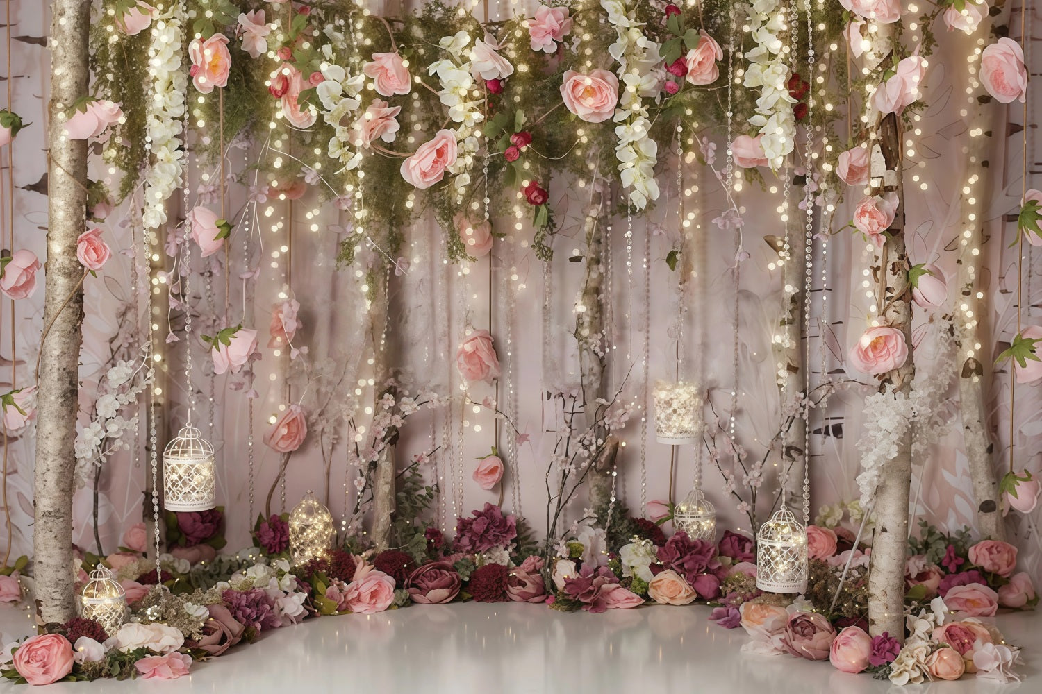 Flower Backdrop Romantic Garden Fairy Lights Valentine's Day Backdrop UK MRR9-116