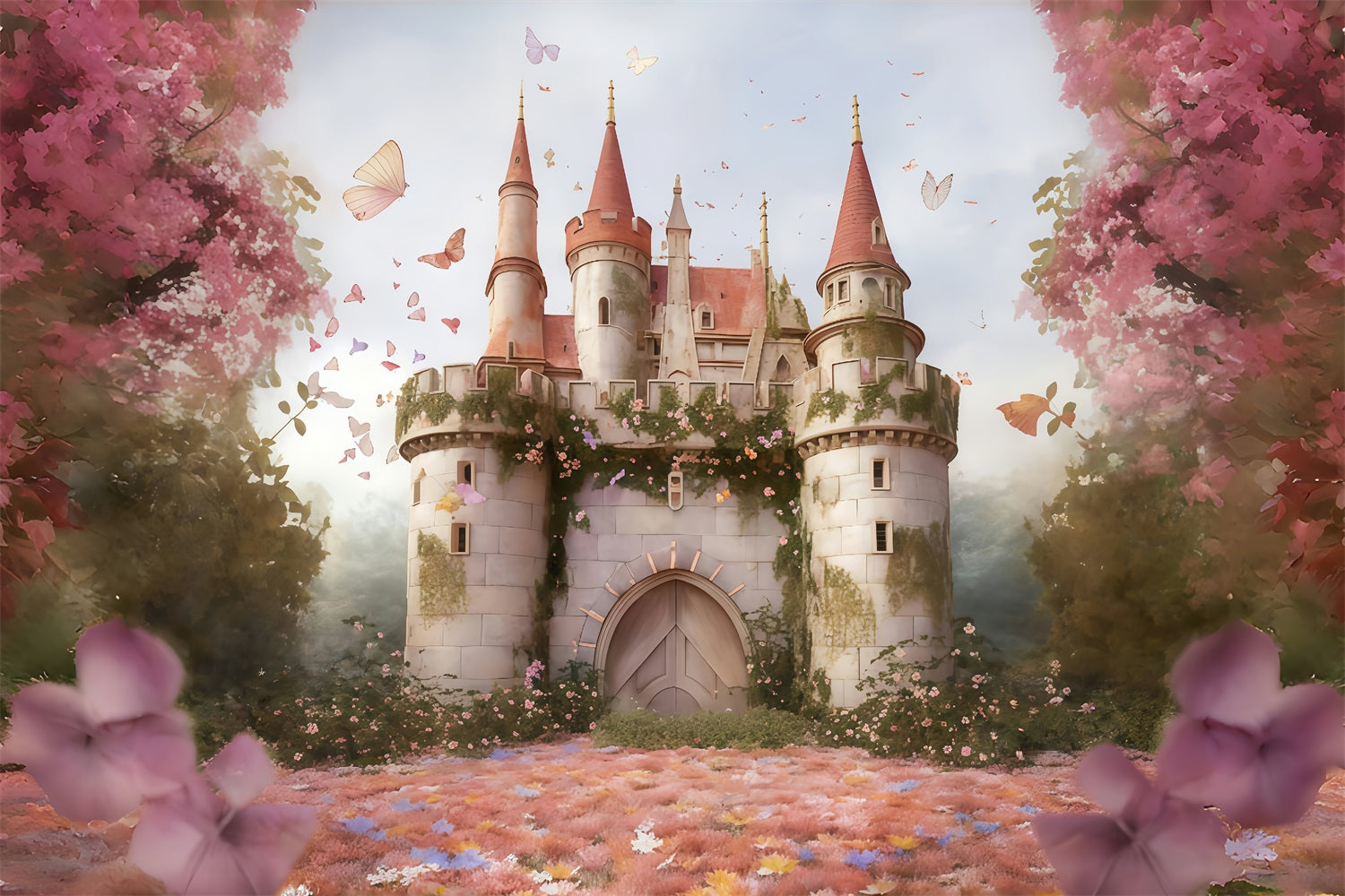 Castle Backdrop Fairy Tale Butterfly Castle Newborn Backdrop UK MRR9-118