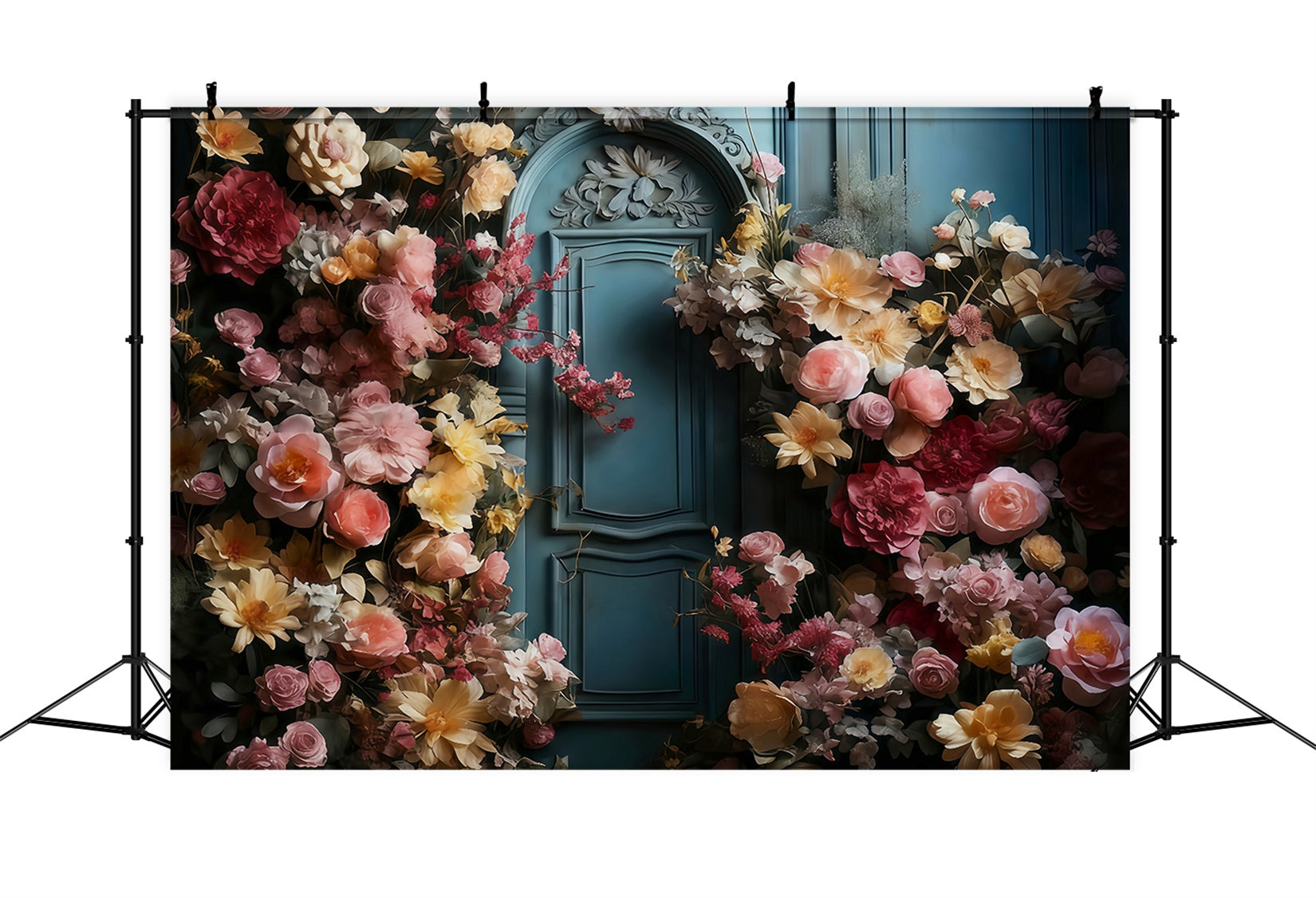 Flower Photo Backdrop Blue Door Blooming Flowers Floral Backdrop UK MRR9-123