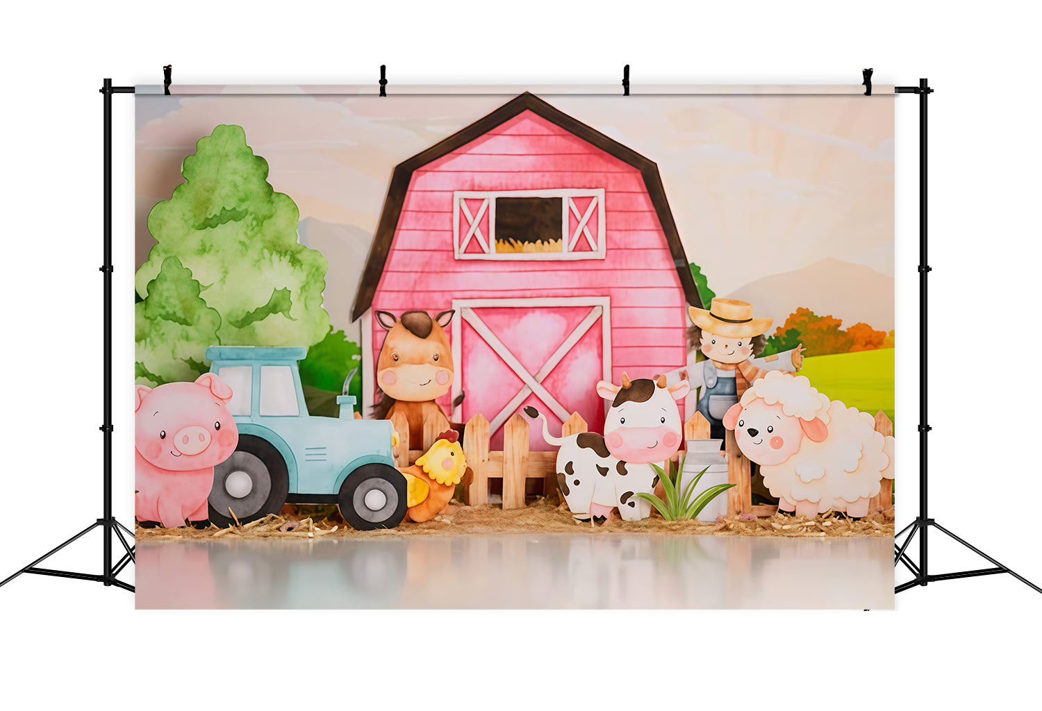 Kids Photo Backdrop Cartoon Farm Animals Barn Newborn Backdrop UK MRR9-125