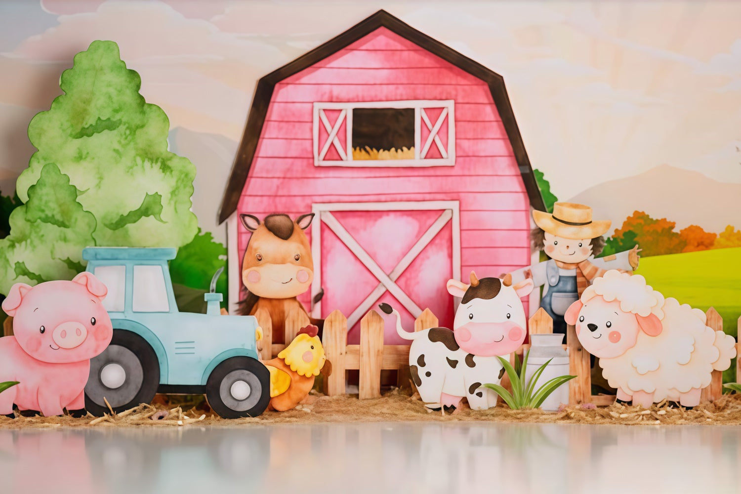Kids Photo Backdrop Cartoon Farm Animals Barn Newborn Backdrop UK MRR9-125