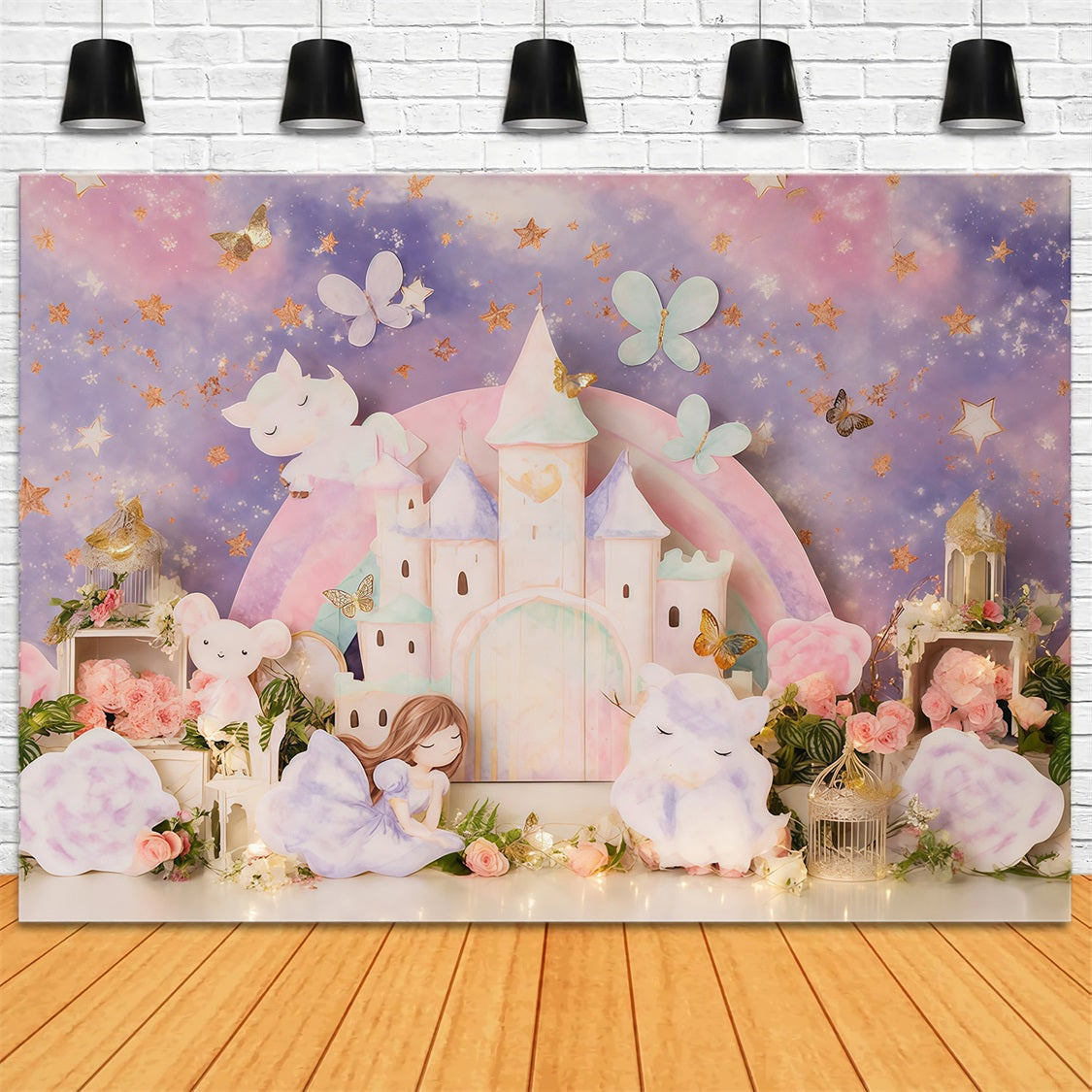 Princess Castle Backdrop Dreamy Pastel Fairy Castle Children Backdrops UK MRR9-126